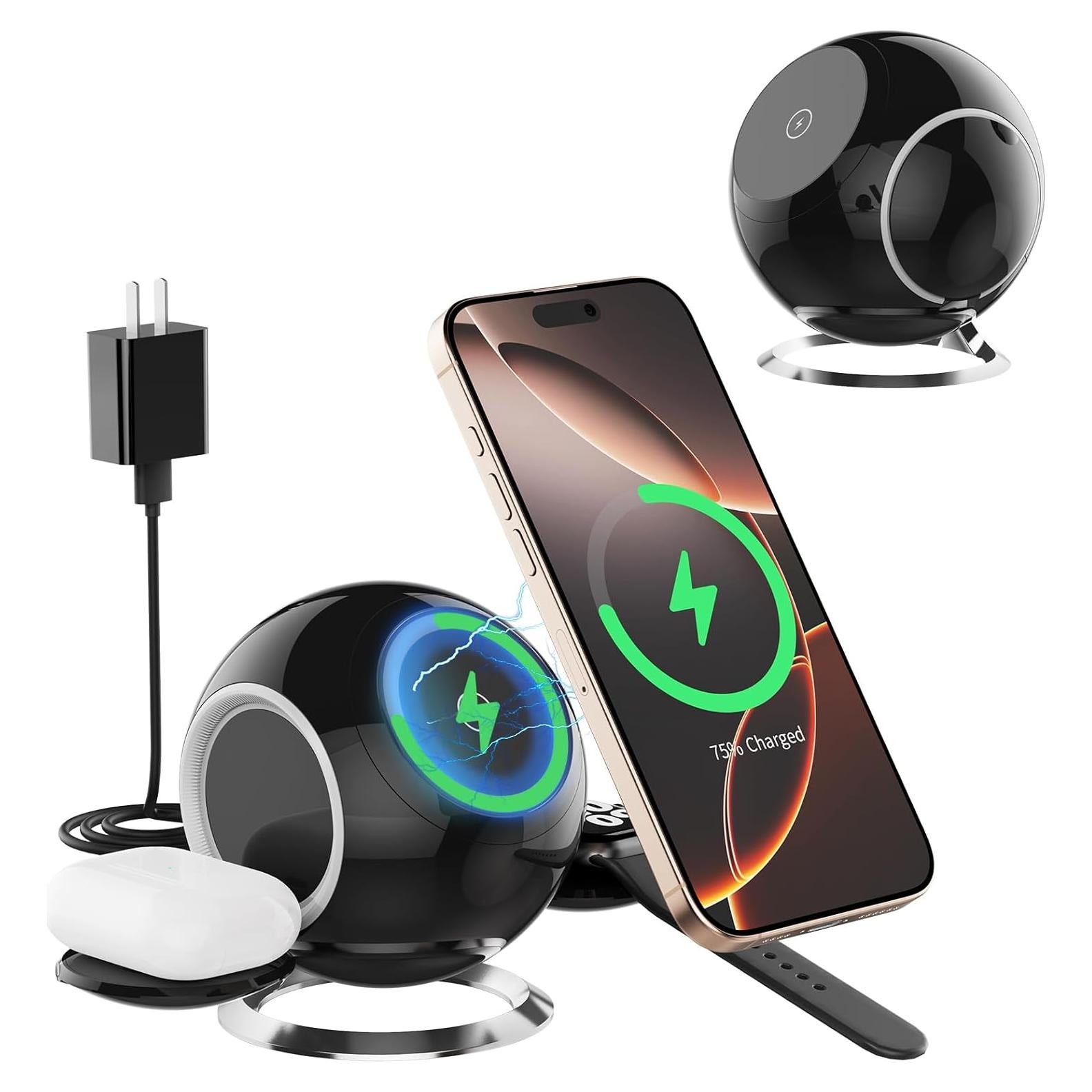 Estación de Carga Inalámbrica 3 en 1 Mag-Safe Negro para iPhone 12-16