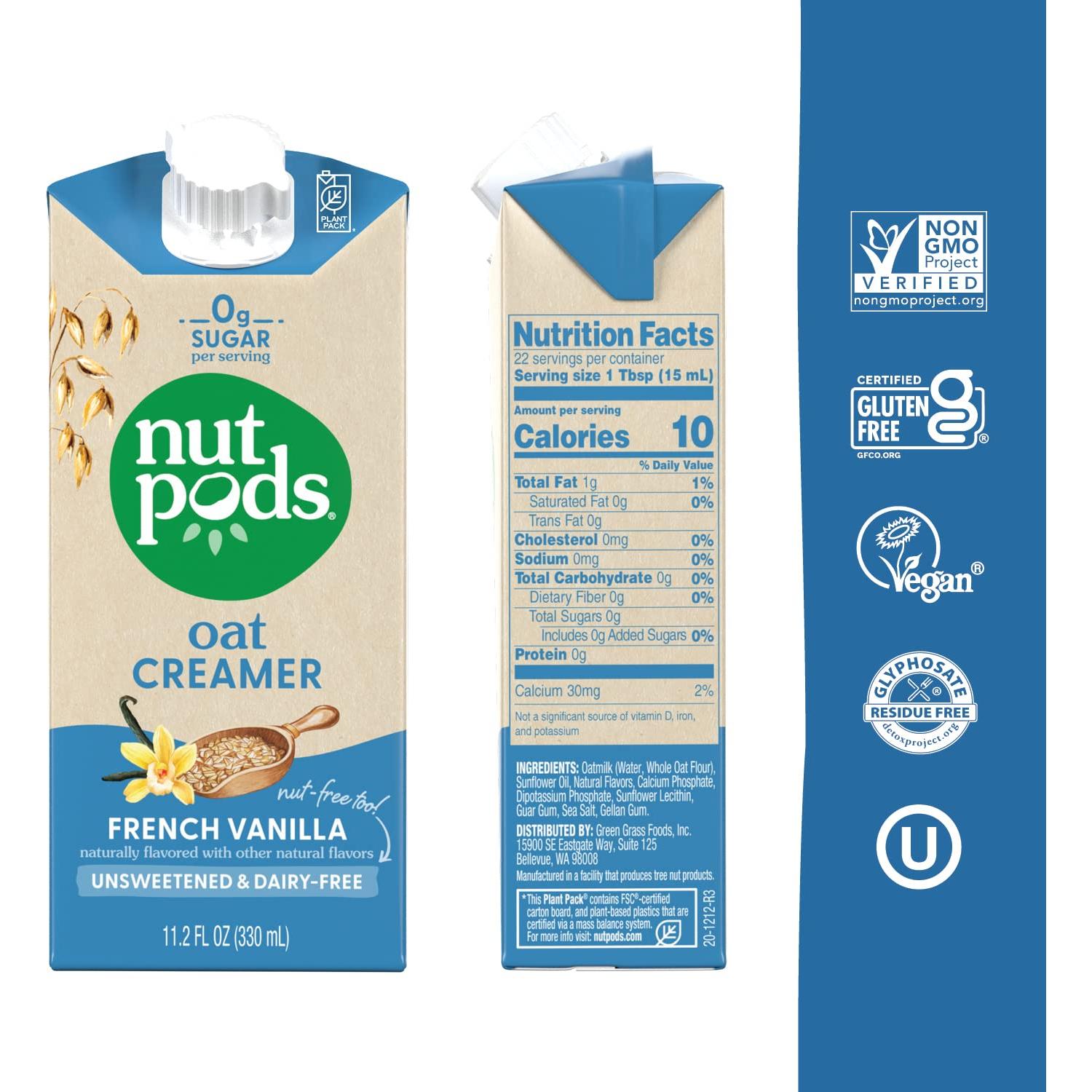 Crema de Avena Sin Azúcar Nutpods - 3 Paquetes de 330ml