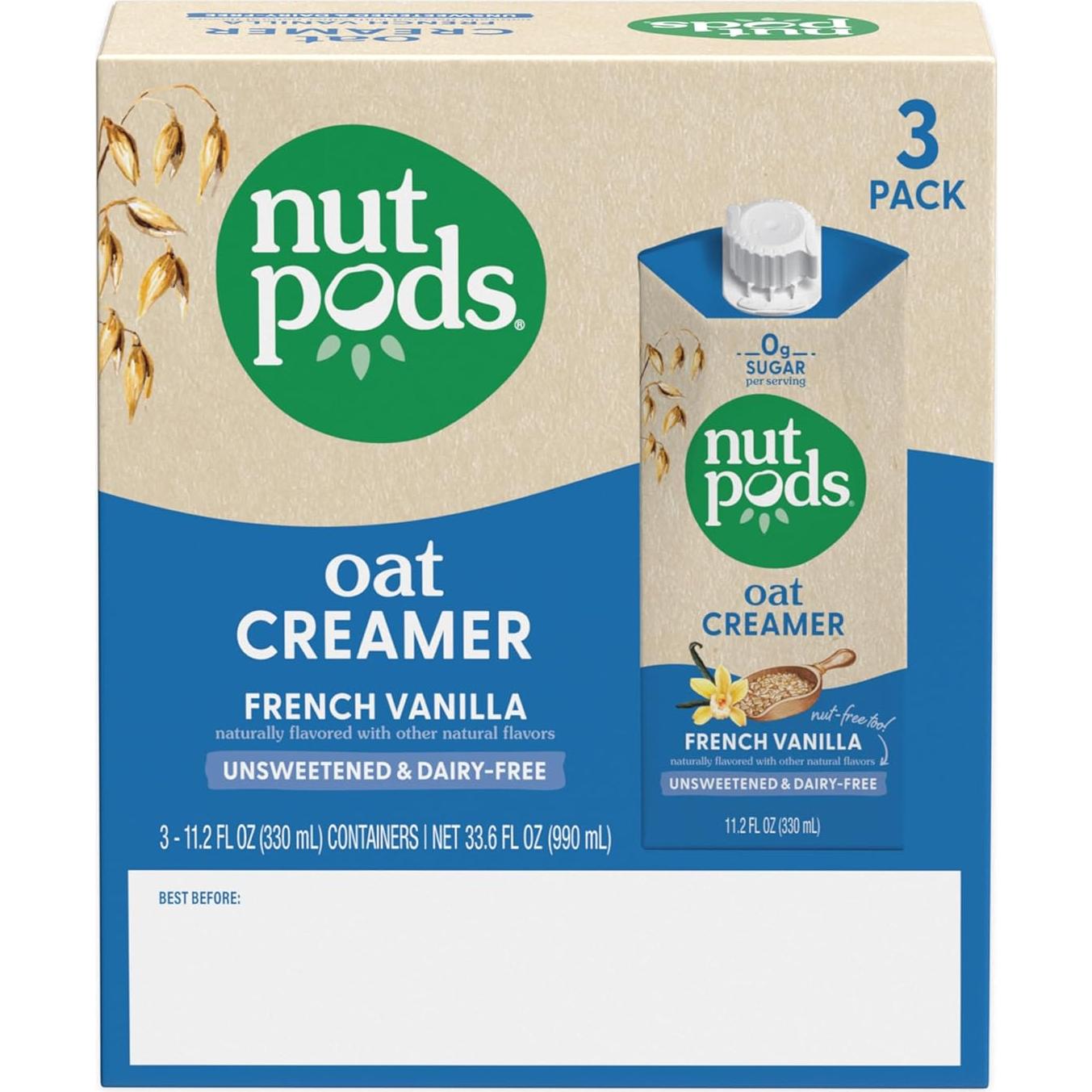 Crema de Avena Sin Azúcar Nutpods - 3 Paquetes de 330ml