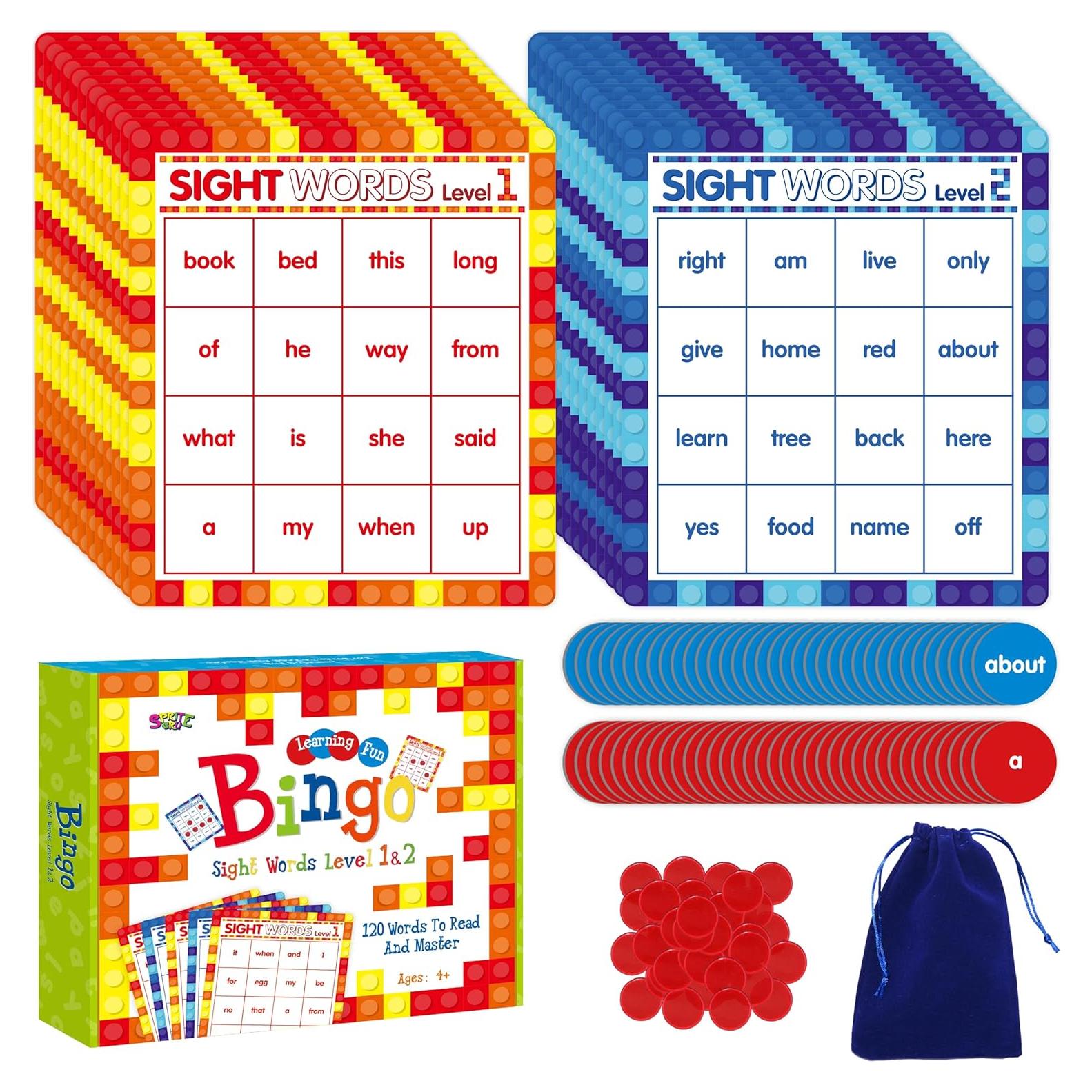 Juego de Bingo de Palabras de Vista SpriteGru - 120 Fichas Educativas