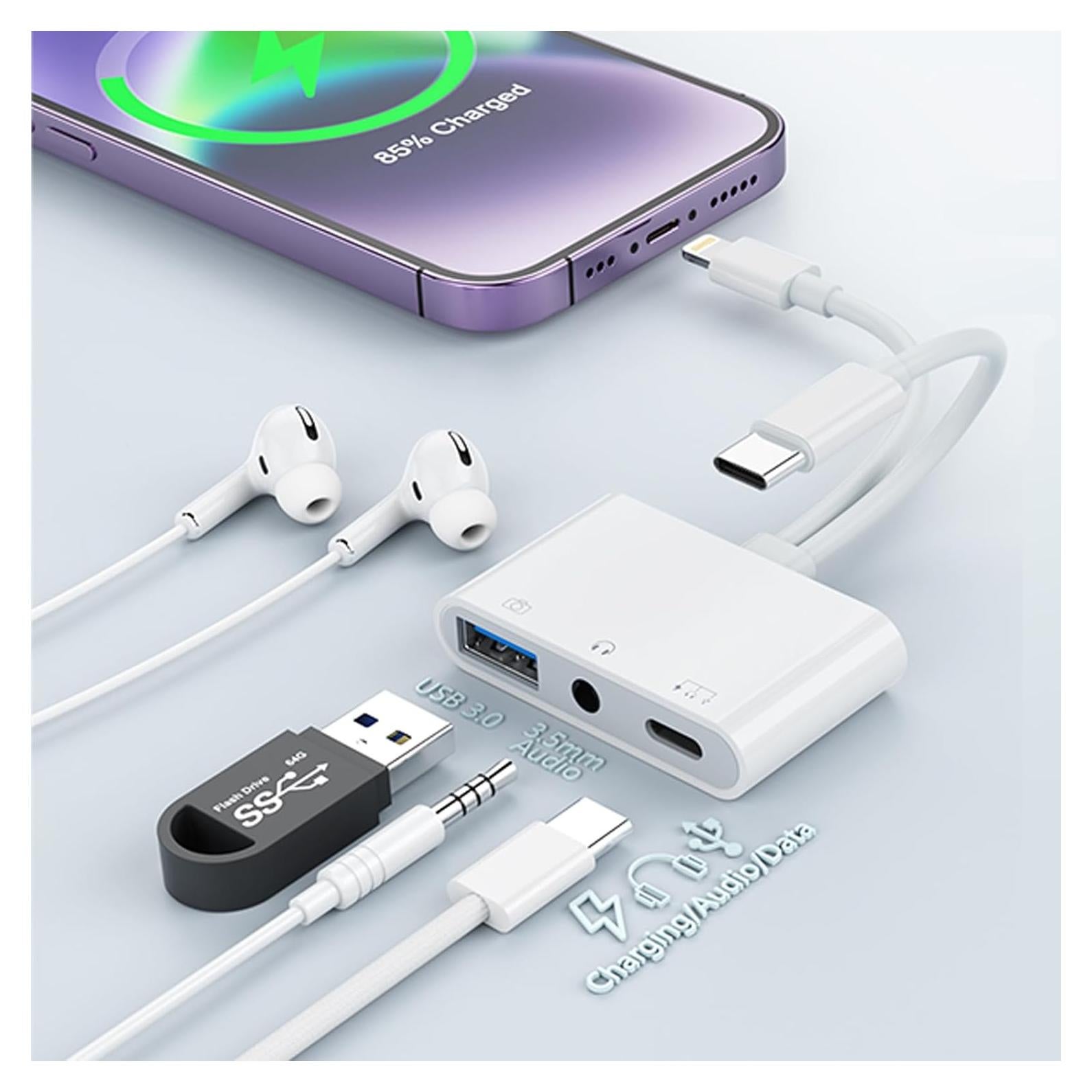 Adaptador de cámara USB-C a USB + Lightning MTAKYI 3 en 1