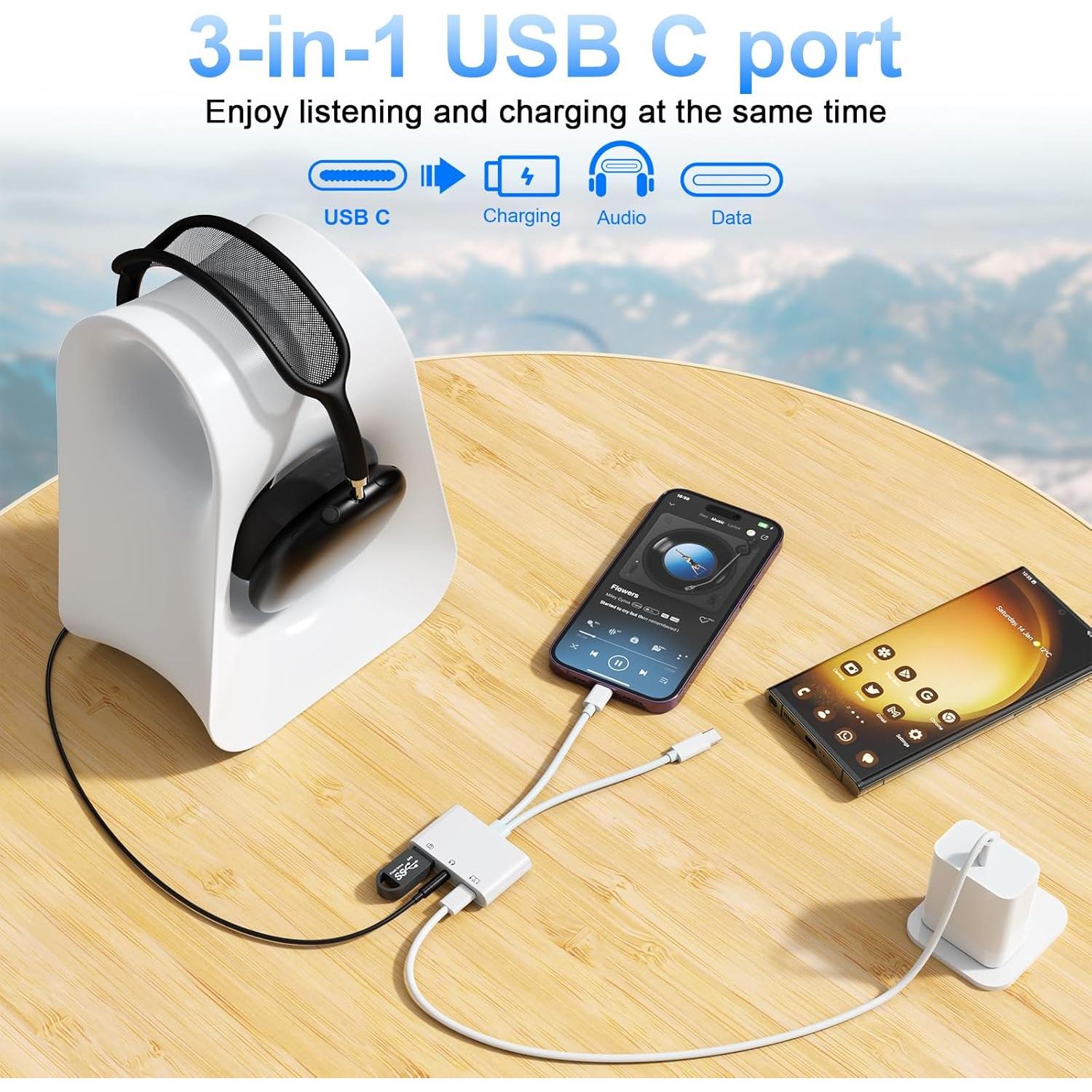 Adaptador de cámara USB-C a USB + Lightning MTAKYI 3 en 1