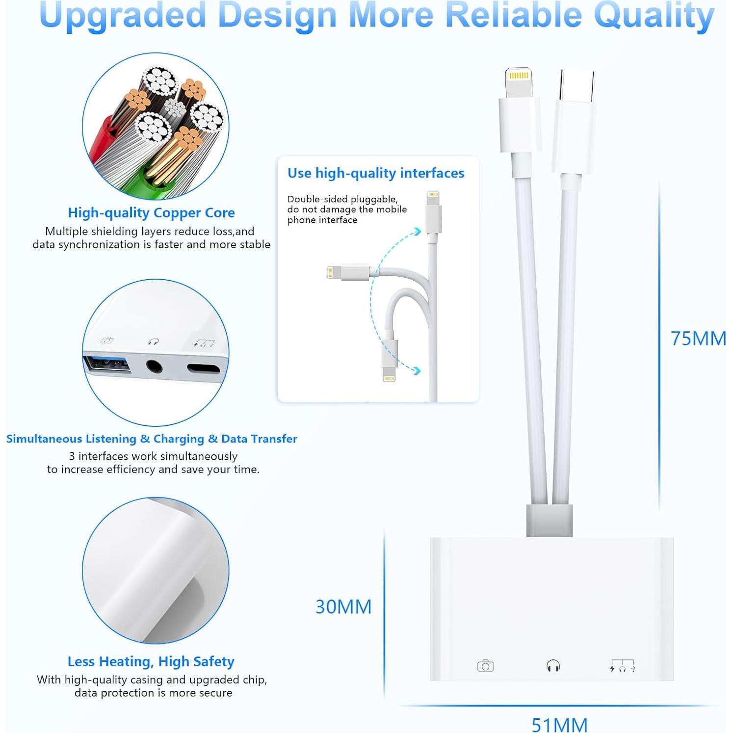 Adaptador de cámara USB-C a USB + Lightning MTAKYI 3 en 1