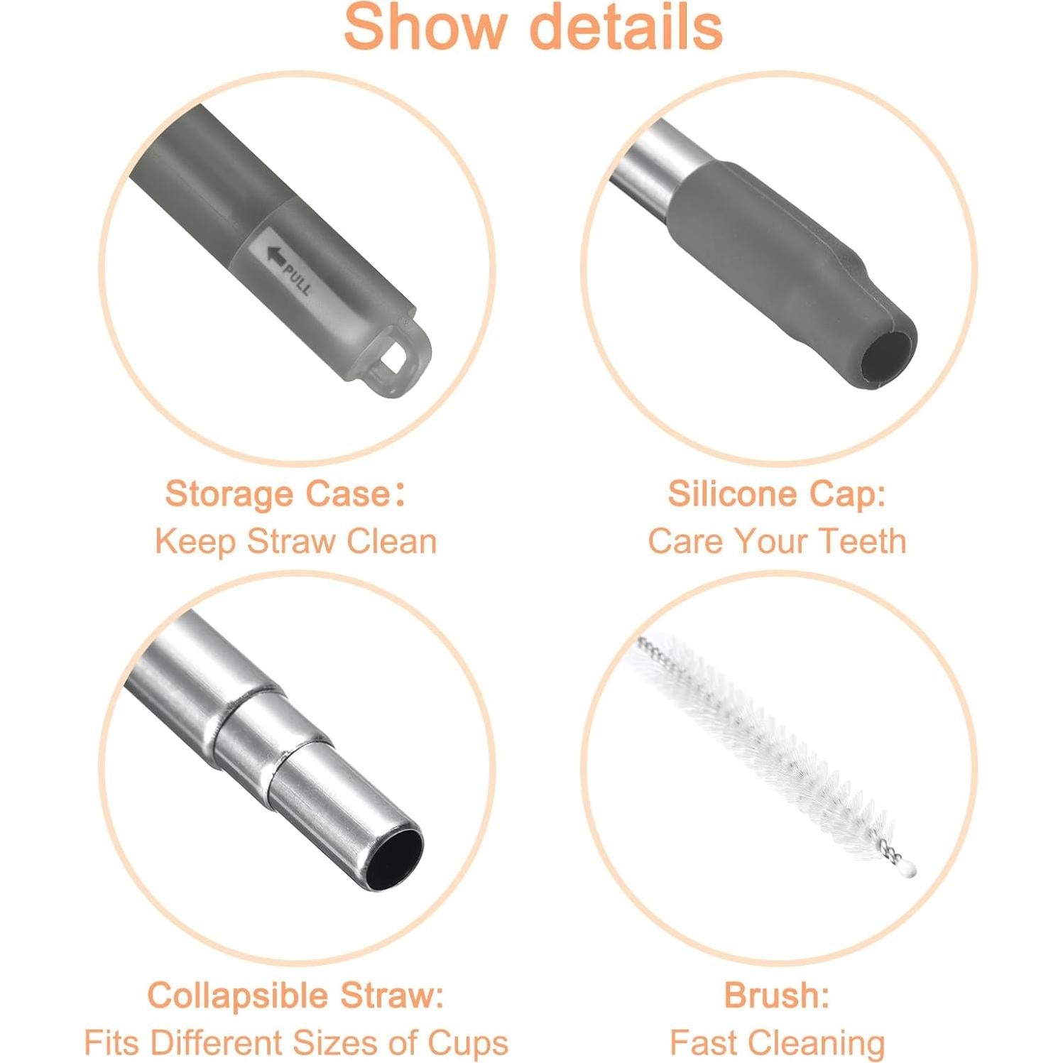 Pajitas de Metal Reutilizables uxcell Telescópicas 9.06"