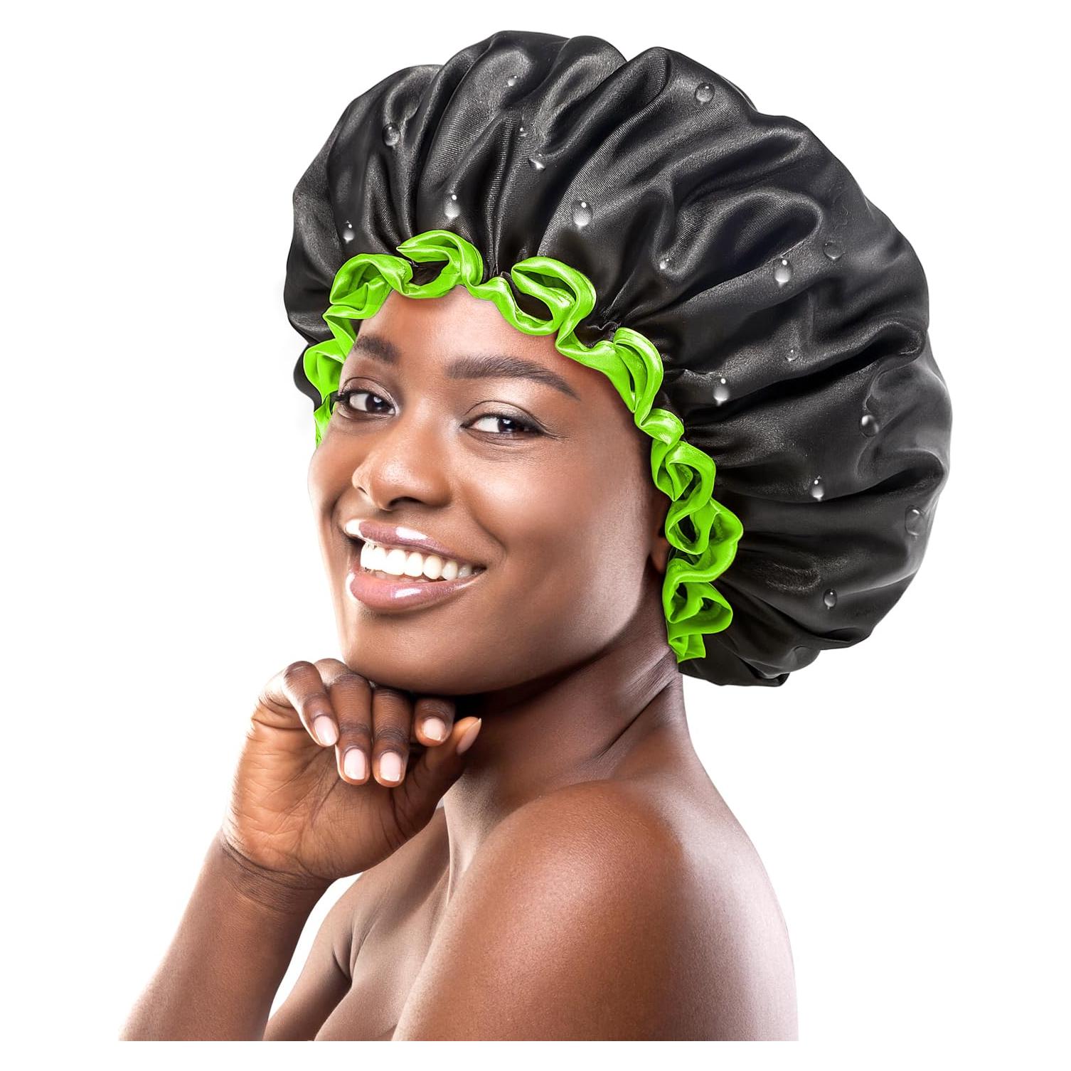 Gorro de Ducha Extra Grande Mikimini Negro con Borde Verde XL