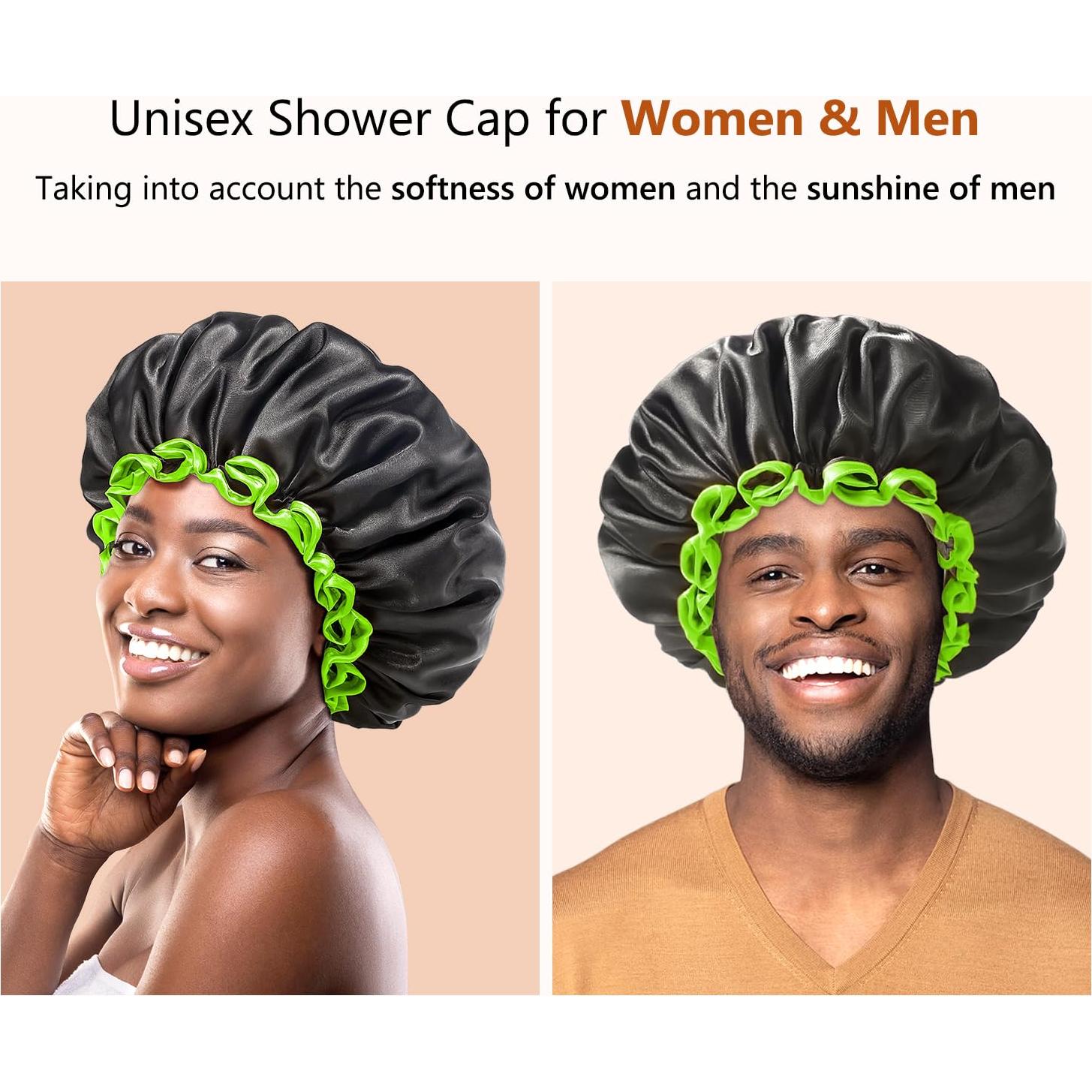 Gorro de Ducha Extra Grande Mikimini Negro con Borde Verde XL