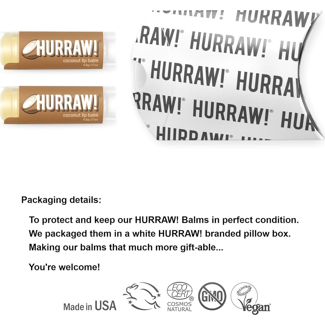 Bálsamo Labial Orgánico Hurraw! Coco - Paquete de 2 x 4.8g