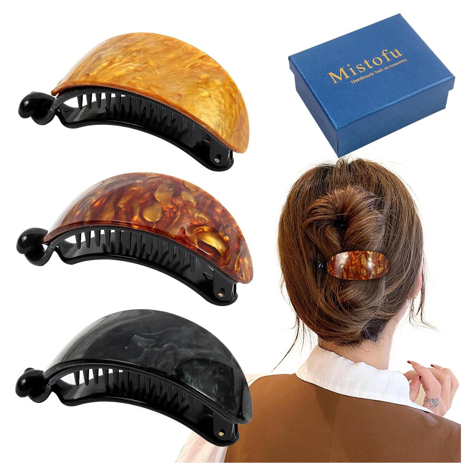 Clip de Cabello Curvado Francés Mistofu 3 Pcs Ámbar 01