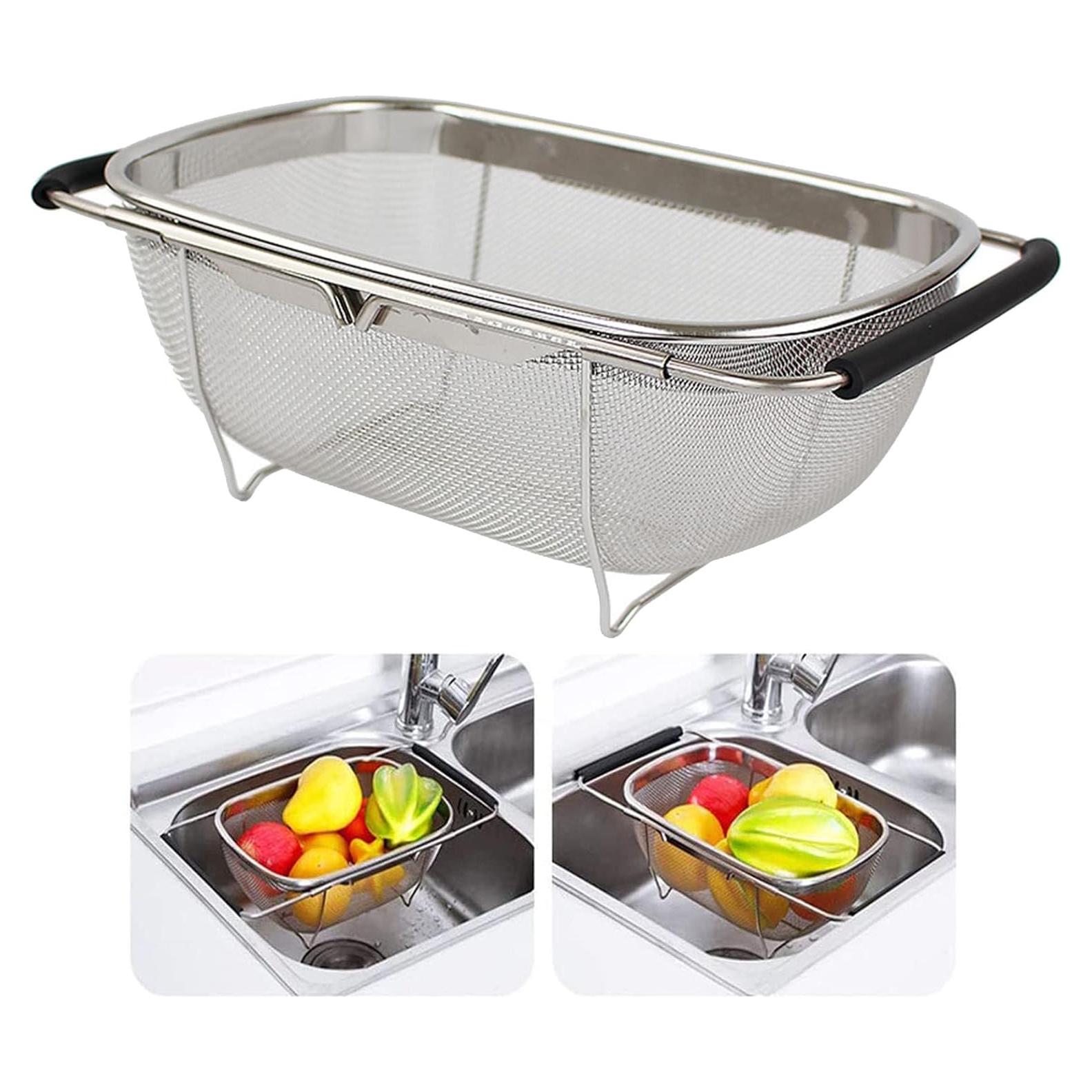 Colador de Acero Inoxidable AJIODA 4 Cuartos Expandible Negro