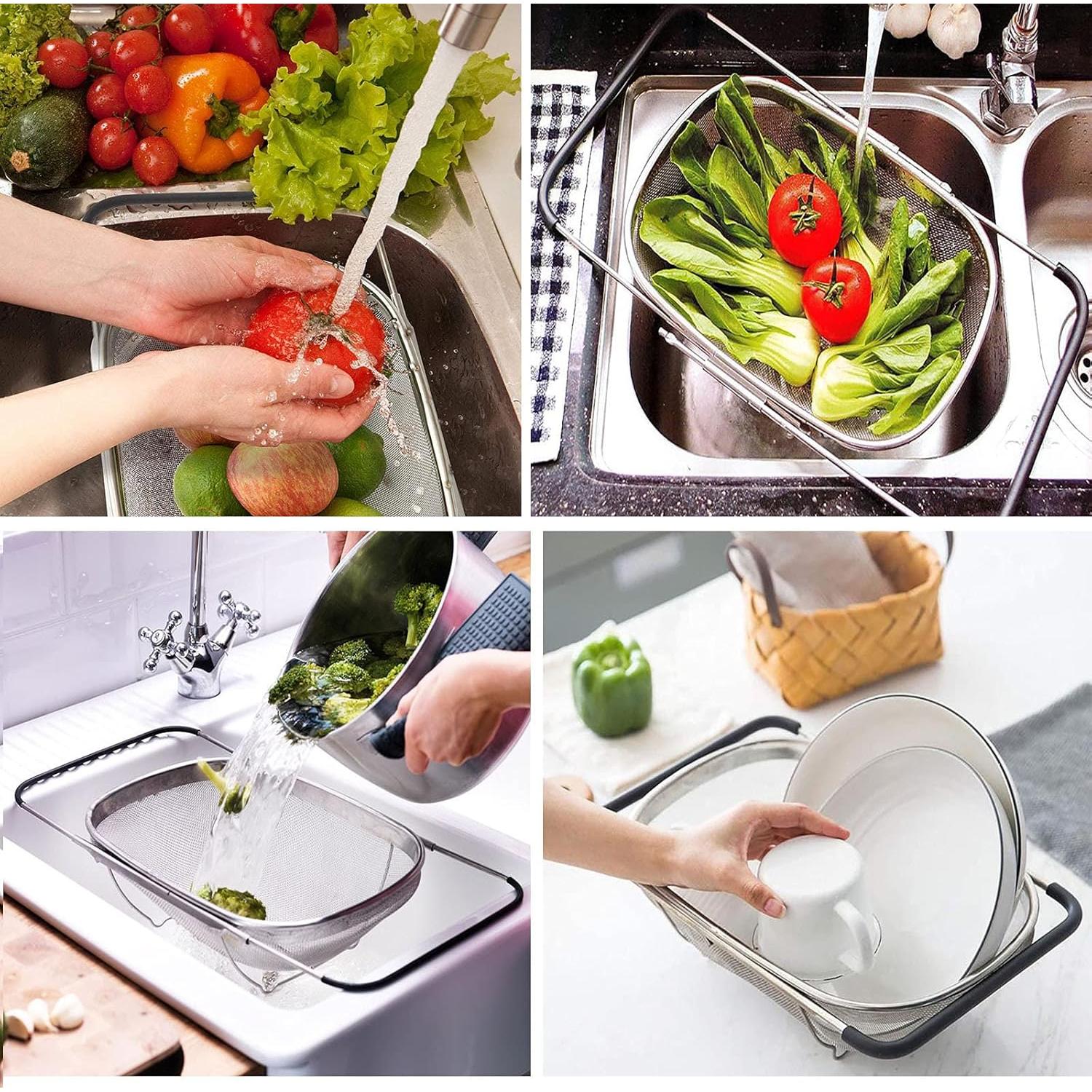 Colador de Acero Inoxidable AJIODA 4 Cuartos Expandible Negro