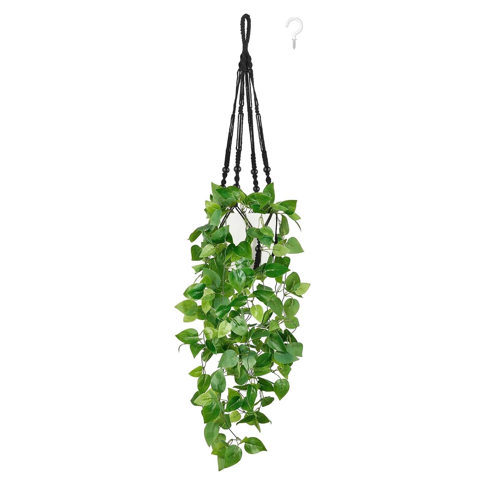 Planta Colgante Artificial Mkono con Maceta y Soporte de Macramé