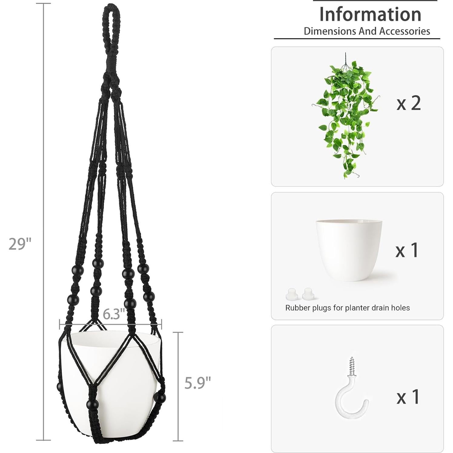 Planta Colgante Artificial Mkono con Maceta y Soporte de Macramé