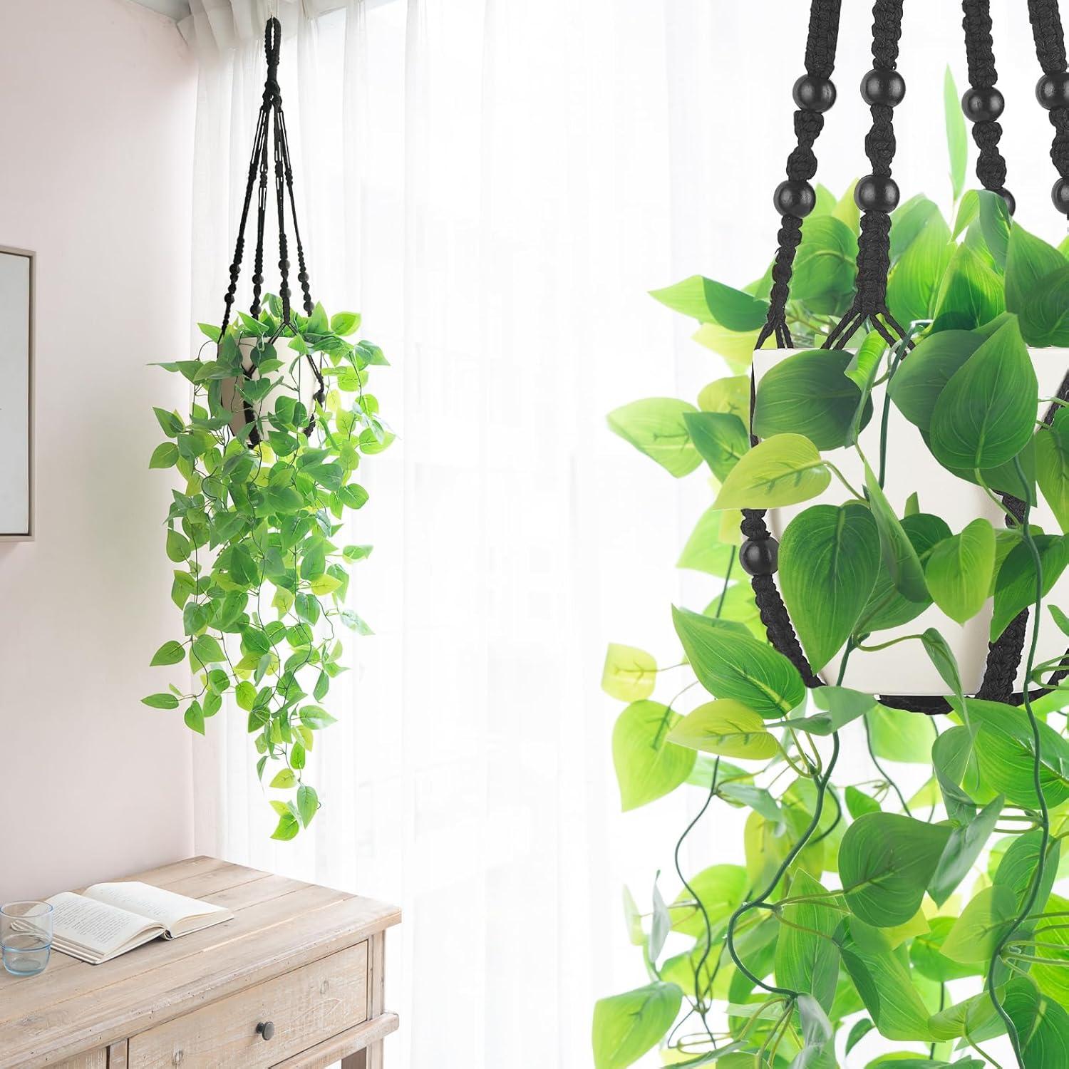 Planta Colgante Artificial Mkono con Maceta y Soporte de Macramé