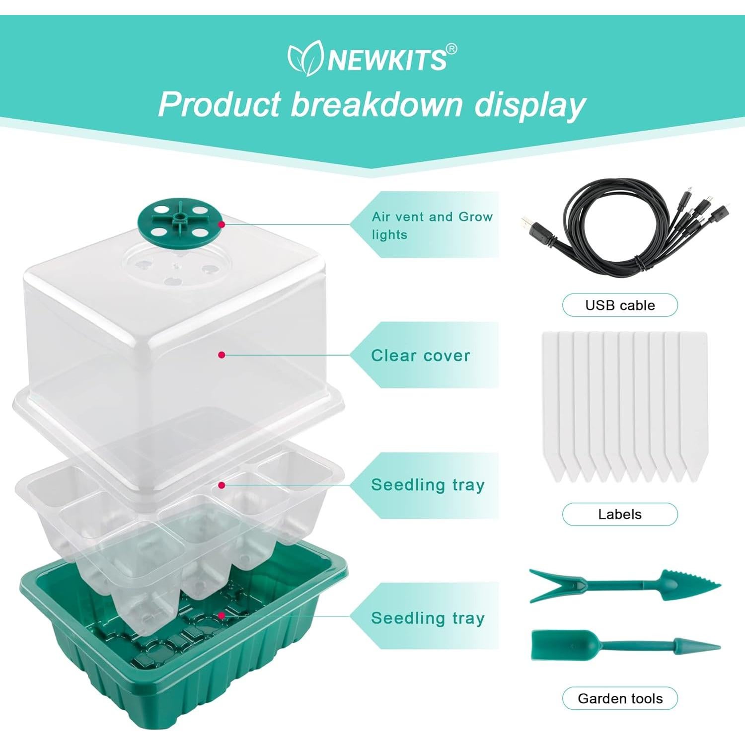Bandeja de Germinación de Semillas NEWKITS con Luz LED 12 Celdas
