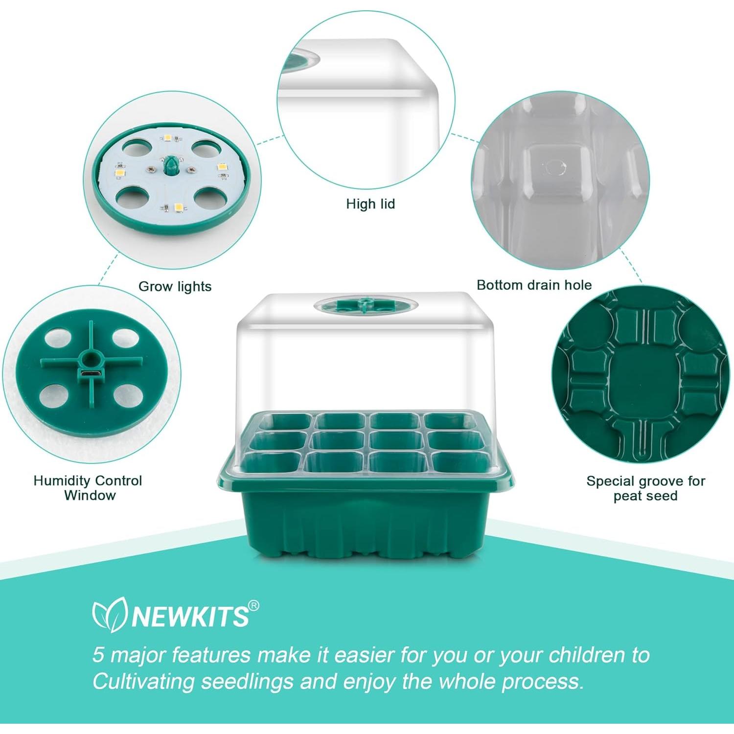 Bandeja de Germinación de Semillas NEWKITS con Luz LED 12 Celdas