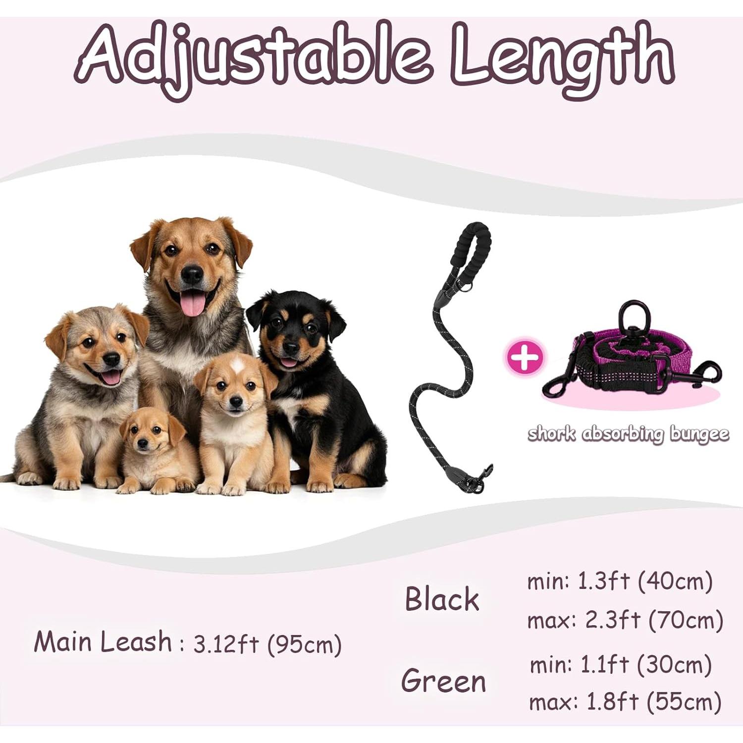 Correa Doble para Perros LEOSASA Fucsia 90cm con Divisor 360°