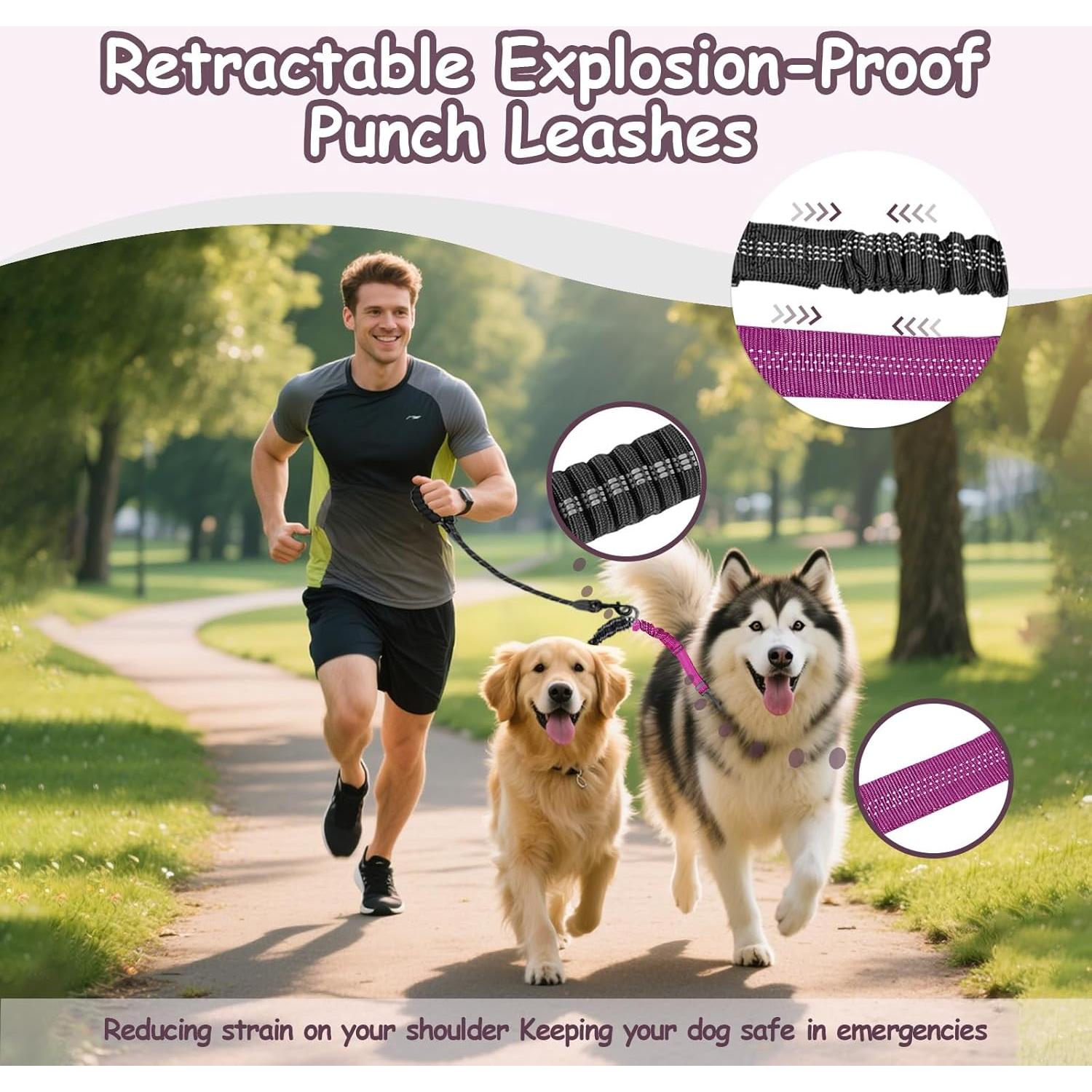 Correa Doble para Perros LEOSASA Fucsia 90cm con Divisor 360°