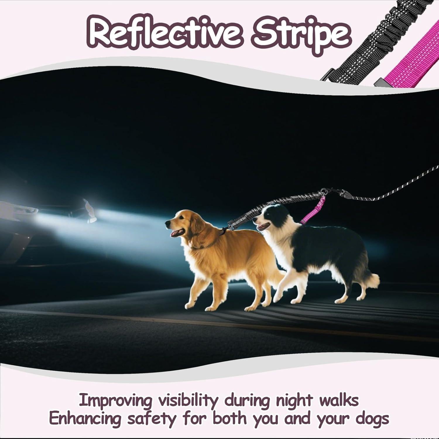 Correa Doble para Perros LEOSASA Fucsia 90cm con Divisor 360°