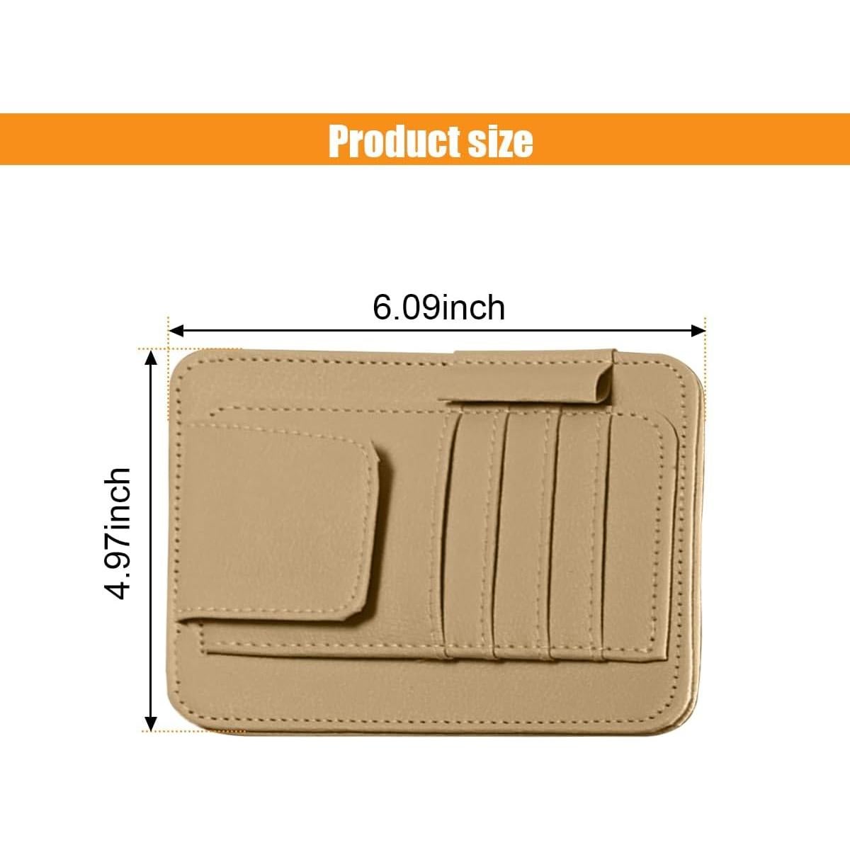 Organizador de Visera de Coche GLSOWEE Beige Cuero PU 15.5x12.4cm