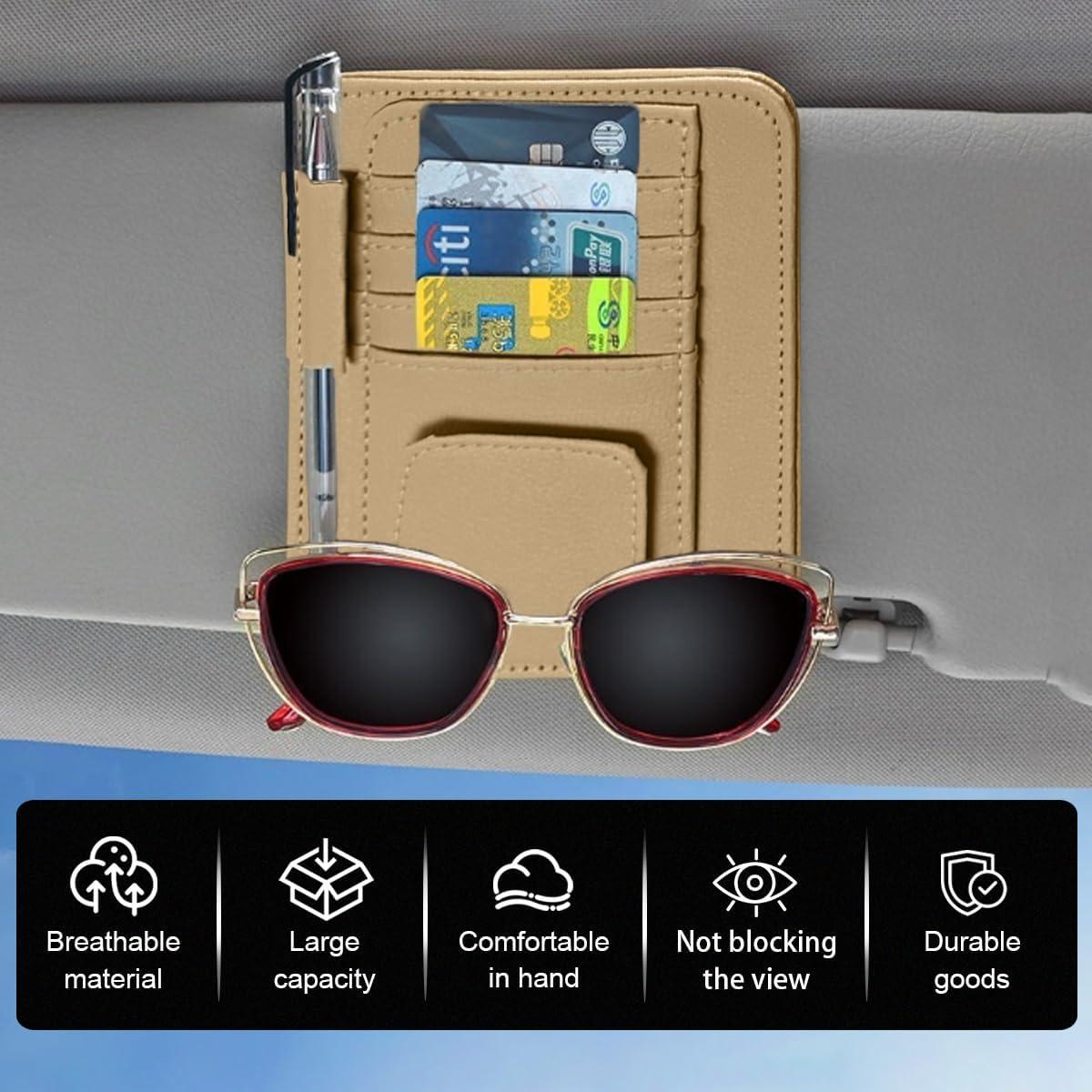 Organizador de Visera de Coche GLSOWEE Beige Cuero PU 15.5x12.4cm