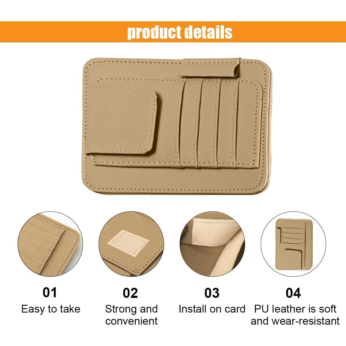 Organizador de Visera de Coche GLSOWEE Beige Cuero PU 15.5x12.4cm