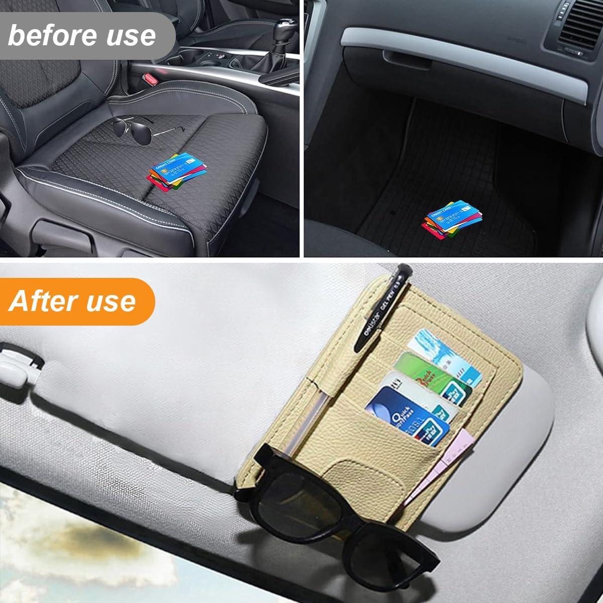 Organizador de Visera de Coche GLSOWEE Beige Cuero PU 15.5x12.4cm