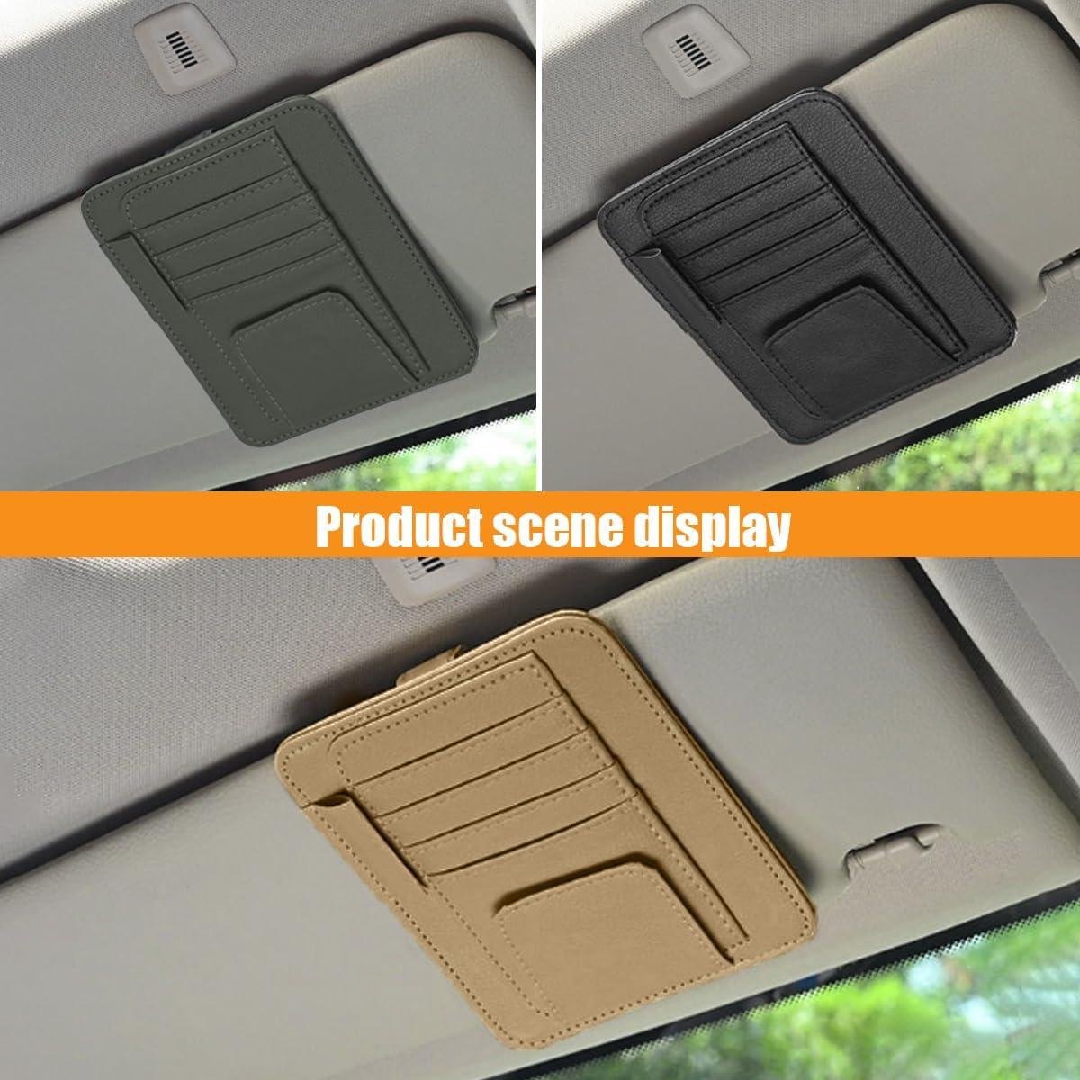 Organizador de Visera de Coche GLSOWEE Beige Cuero PU 15.5x12.4cm
