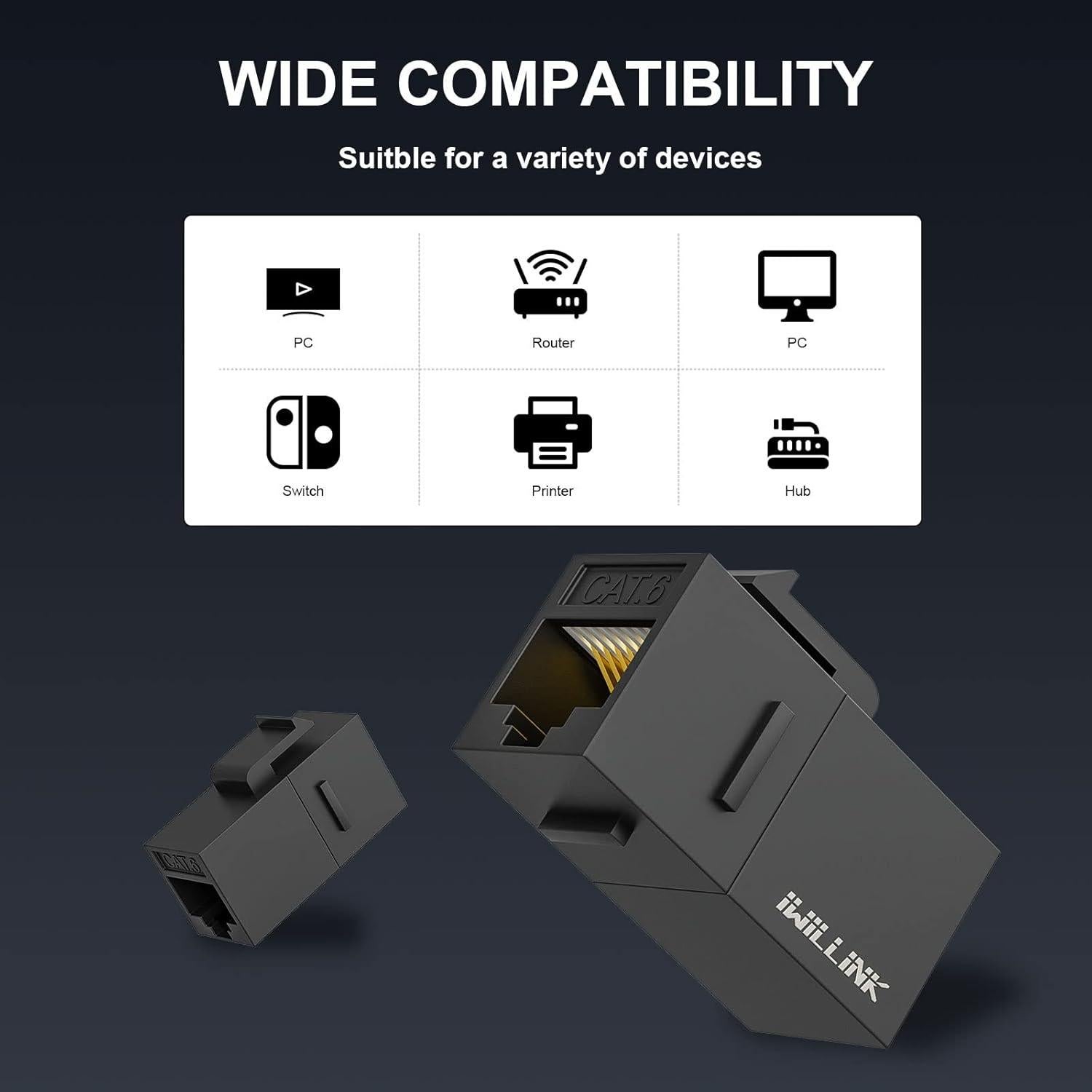 Acoplador RJ45 Cat6 Hembra a Hembra Iwillink 10-Pack Negro