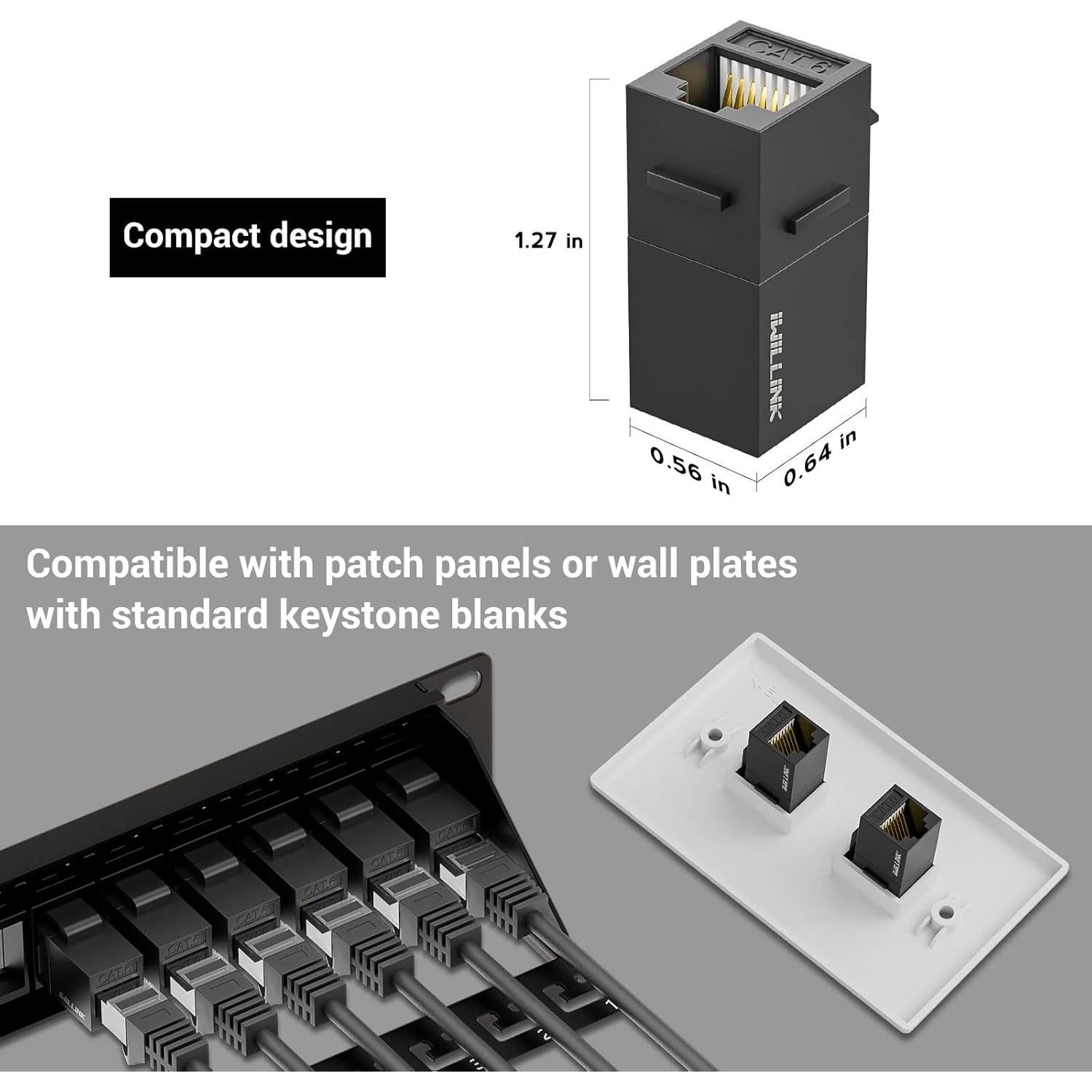 Acoplador RJ45 Cat6 Hembra a Hembra Iwillink 10-Pack Negro