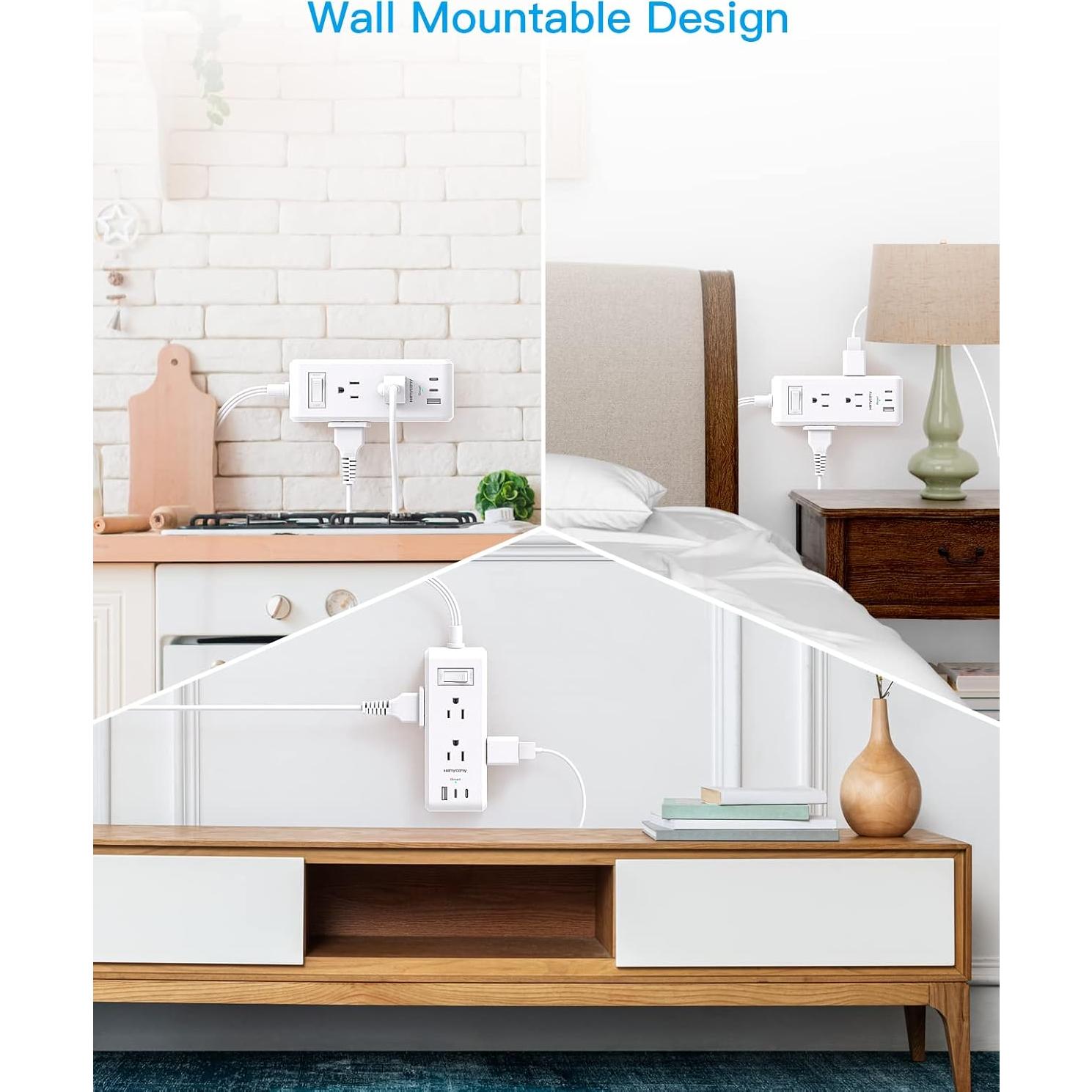 Regleta de Enchufes HANYCONY 6 Salidas 3 USB C 1 Pie Blanca