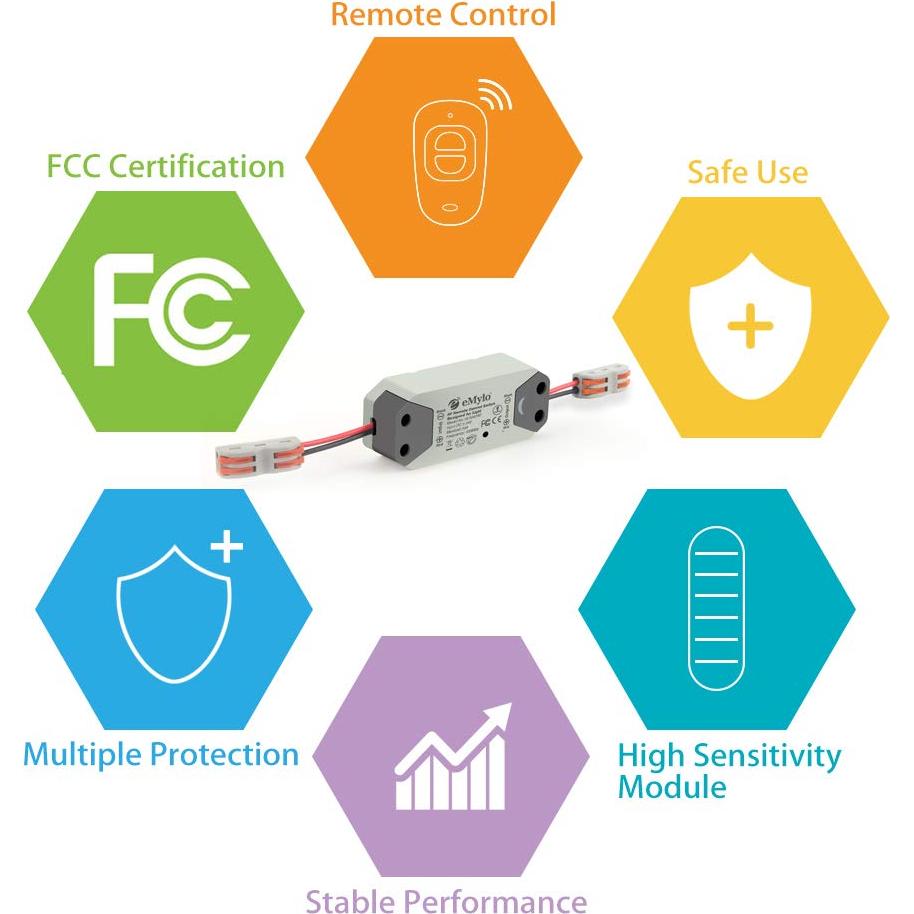 Interruptor de Relé Inalámbrico eMylo 12V con Control Remoto