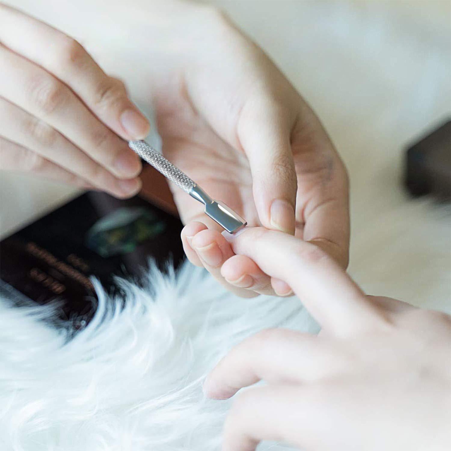 Juego de Empujadores de Cutículas HOFASON 2 Pcs Acero Inoxidable