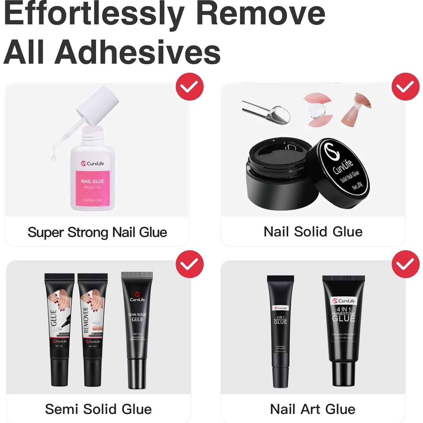 Removedor de Pegamento para Uñas Curvlife 20ml 2pcs Sin Acetona