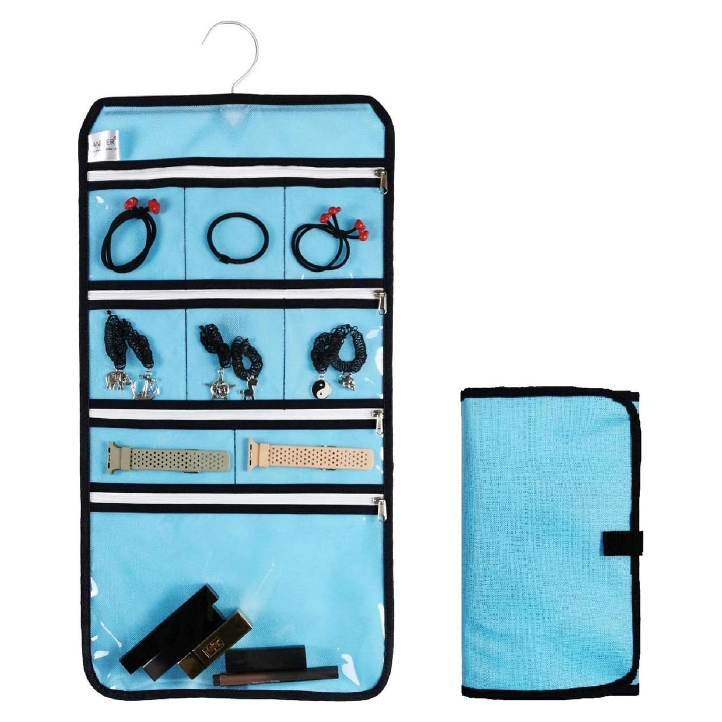 Organizador de Joyas Colgante ANIZER Azul con 9 Bolsillos