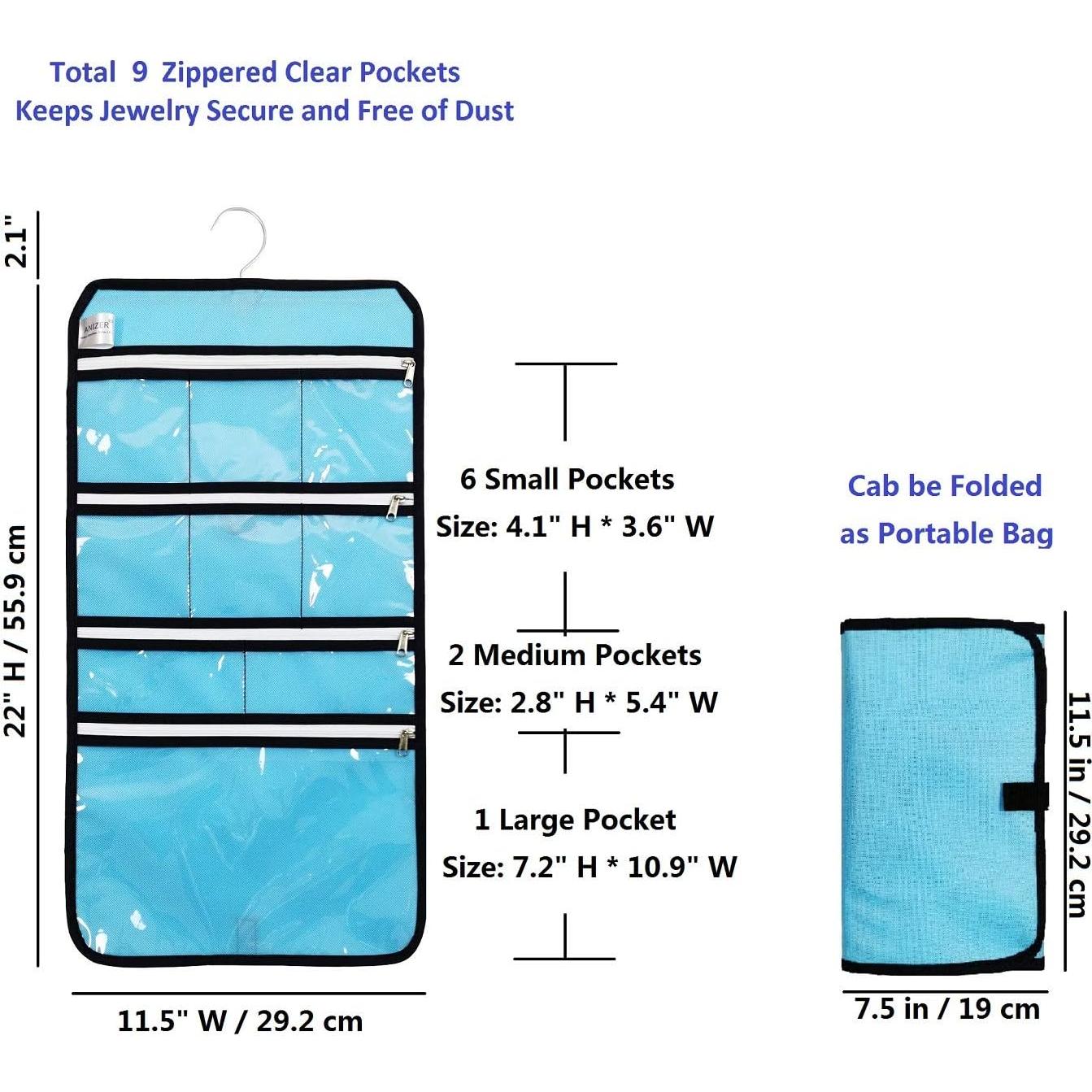 Organizador de Joyas Colgante ANIZER Azul con 9 Bolsillos