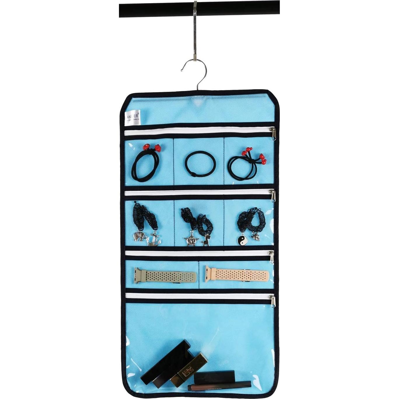 Organizador de Joyas Colgante ANIZER Azul con 9 Bolsillos