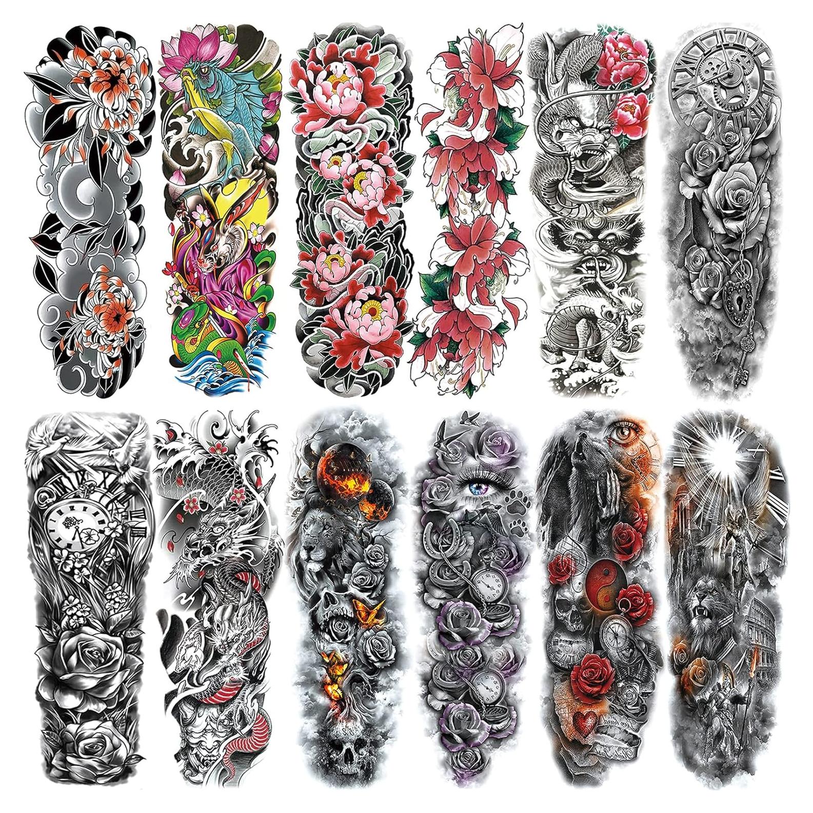 Mangas de Tatuajes Temporales ChurlChurl - 12 Hojas, Diseño Variado