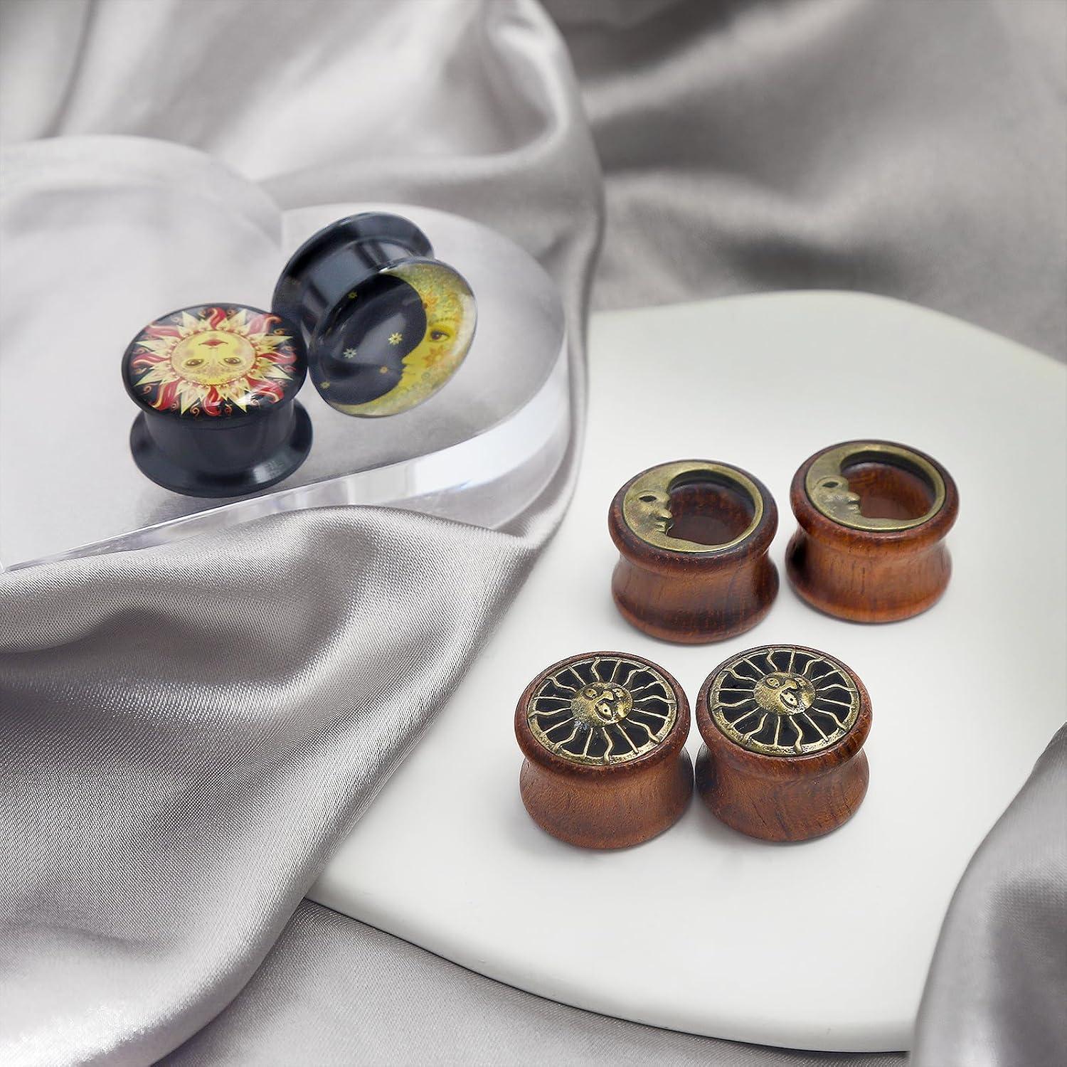 Set de Tapones de Estiramiento de Orejas Qmcandy 6 Piezas Madera Acrílica