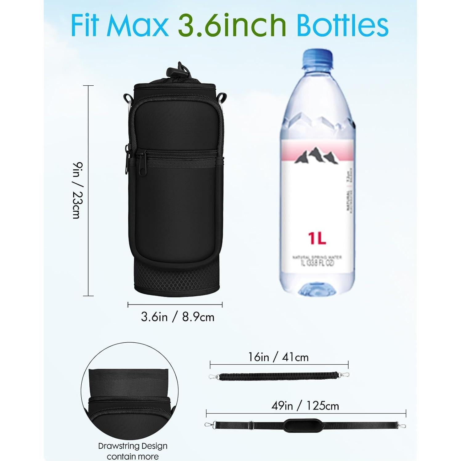 Bolsa Portabotellas Toykee Neopreno 32oz Negro con Bolsillos