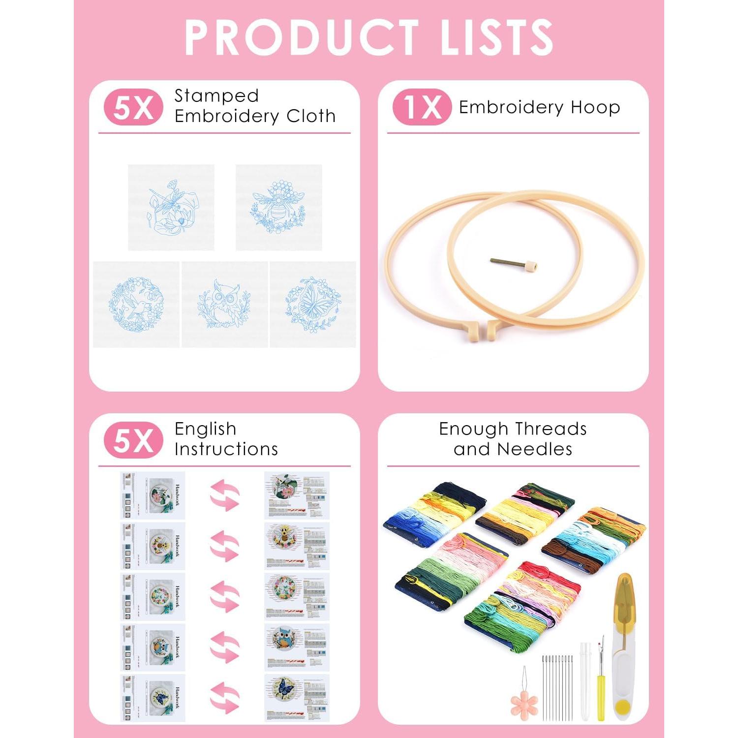 Kit de Bordado TINDTOP para Principiantes Adultos - 5 Piezas