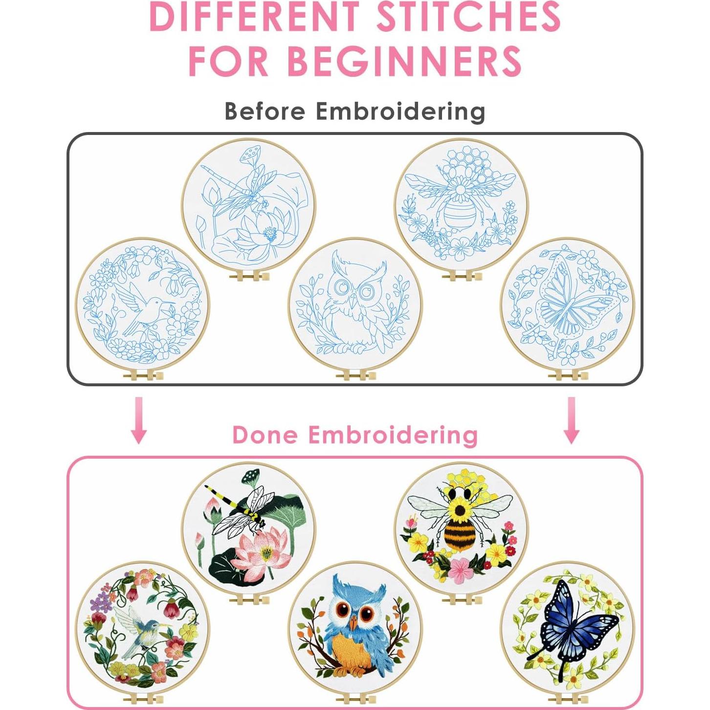 Kit de Bordado TINDTOP para Principiantes Adultos - 5 Piezas