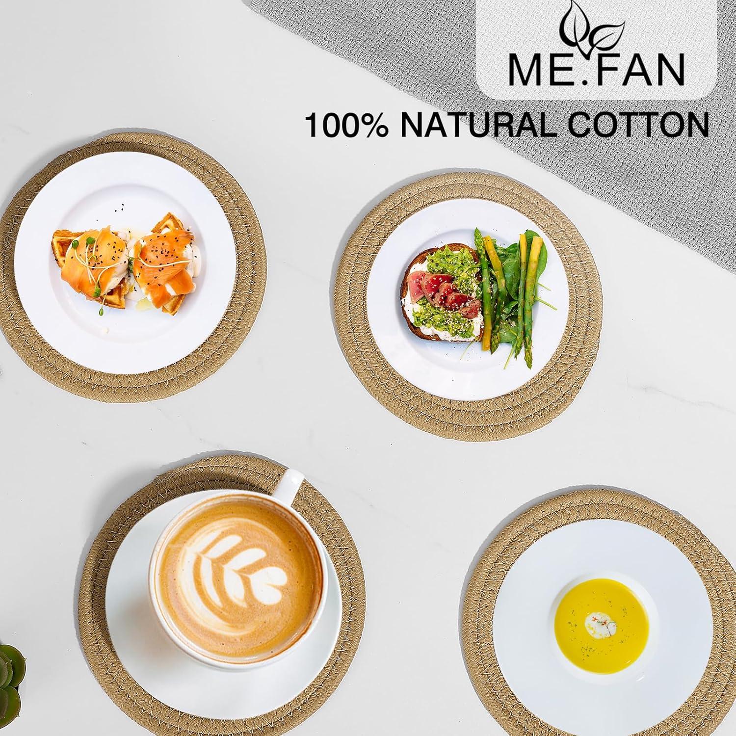 Trivetes de Algodón ME.FAN 4 Set Redondos 18.29 cm Marrón