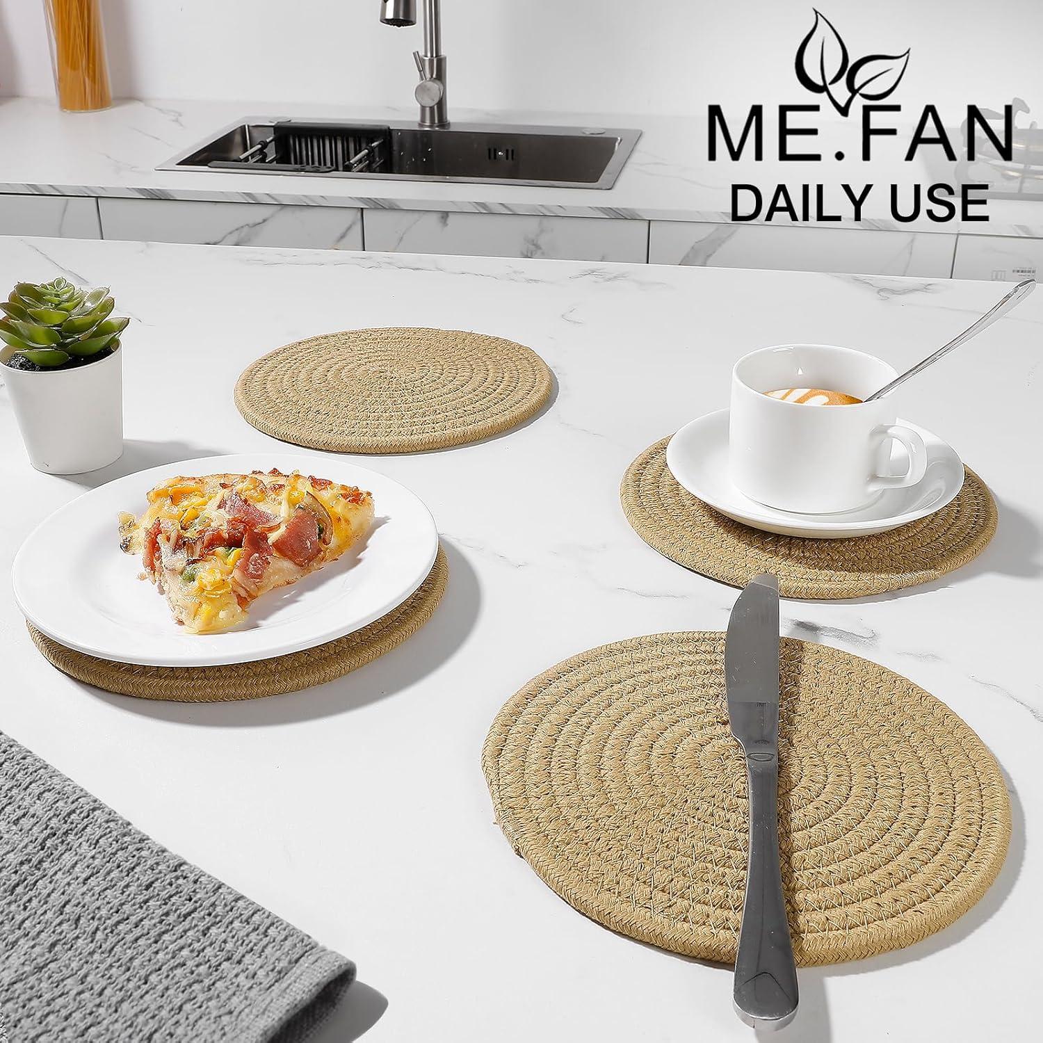 Trivetes de Algodón ME.FAN 4 Set Redondos 18.29 cm Marrón