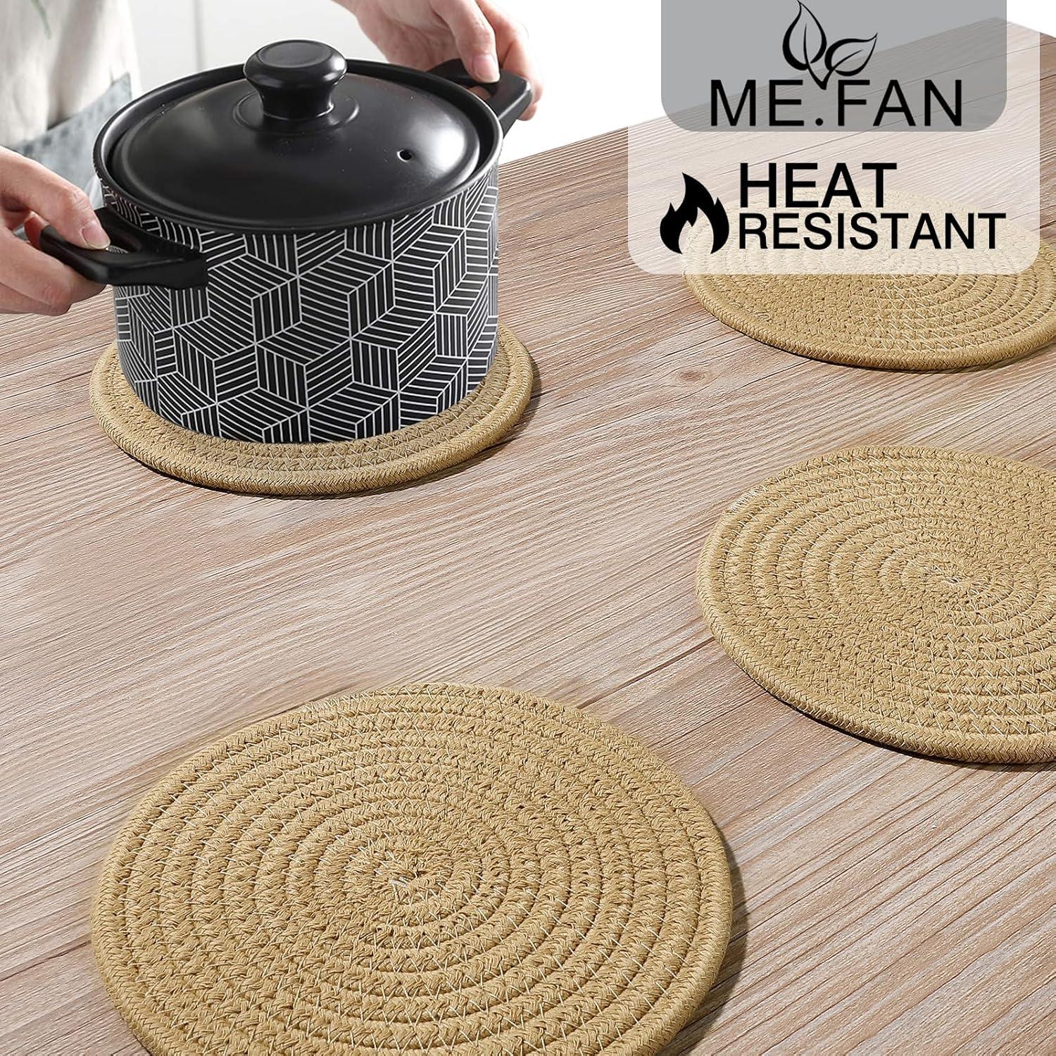 Trivetes de Algodón ME.FAN 4 Set Redondos 18.29 cm Marrón