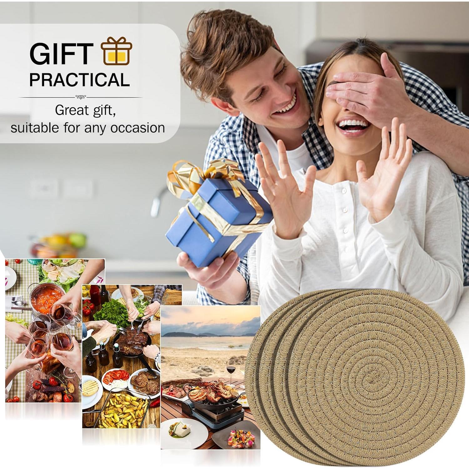 Trivetes de Algodón ME.FAN 4 Set Redondos 18.29 cm Marrón