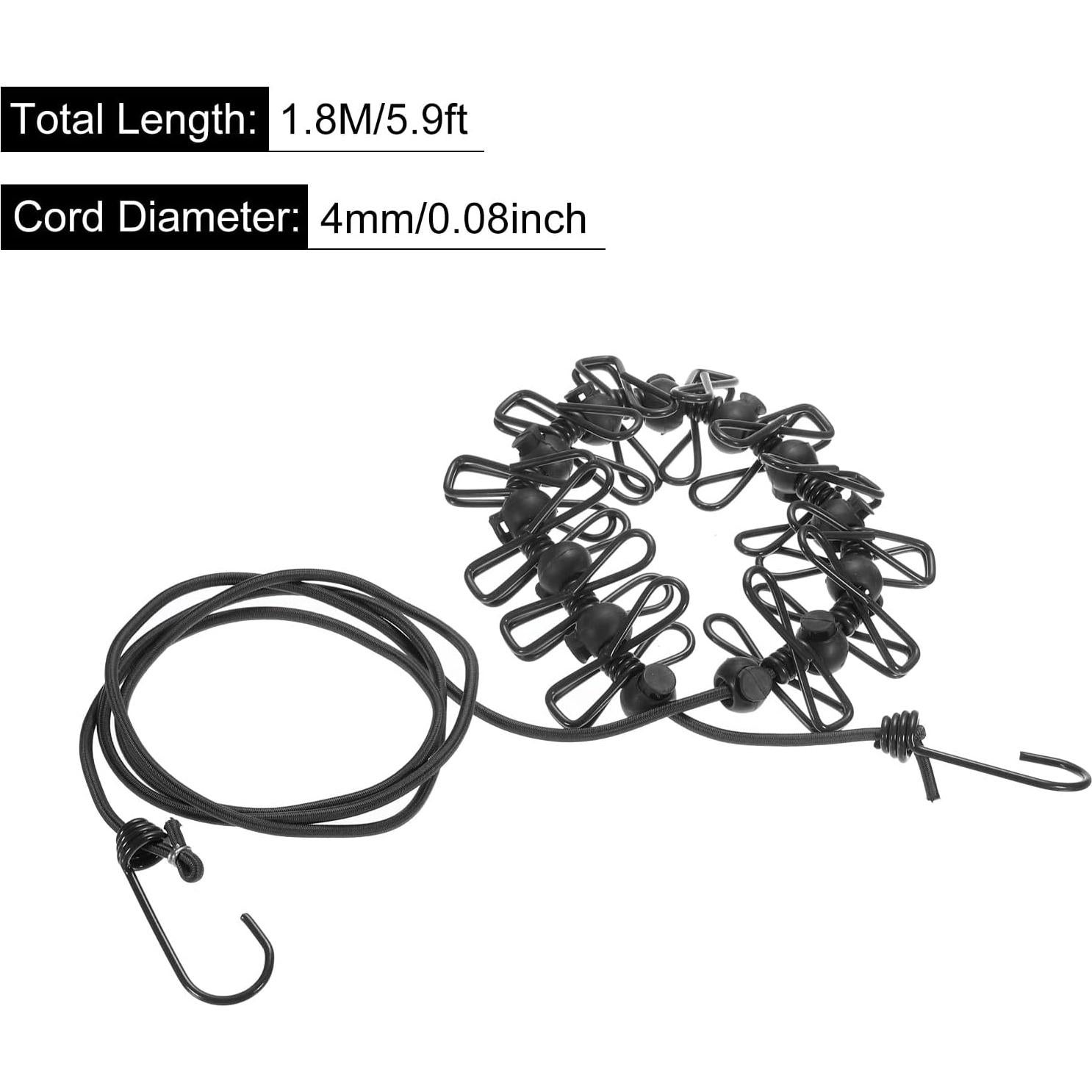 Cuerda de Ropa Elástica uxcell 1.85m con 12 Pinzas Negra