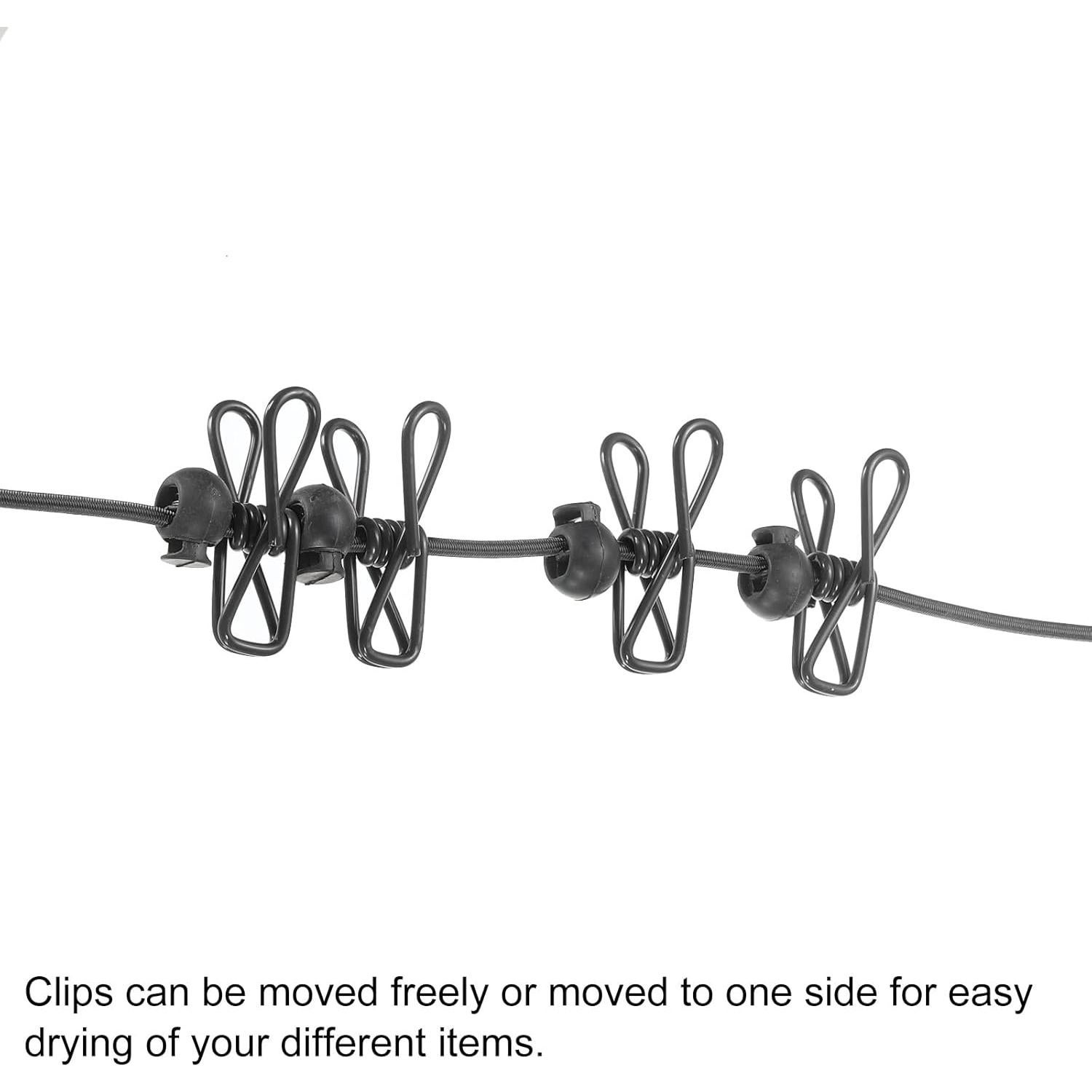 Cuerda de Ropa Elástica uxcell 1.85m con 12 Pinzas Negra