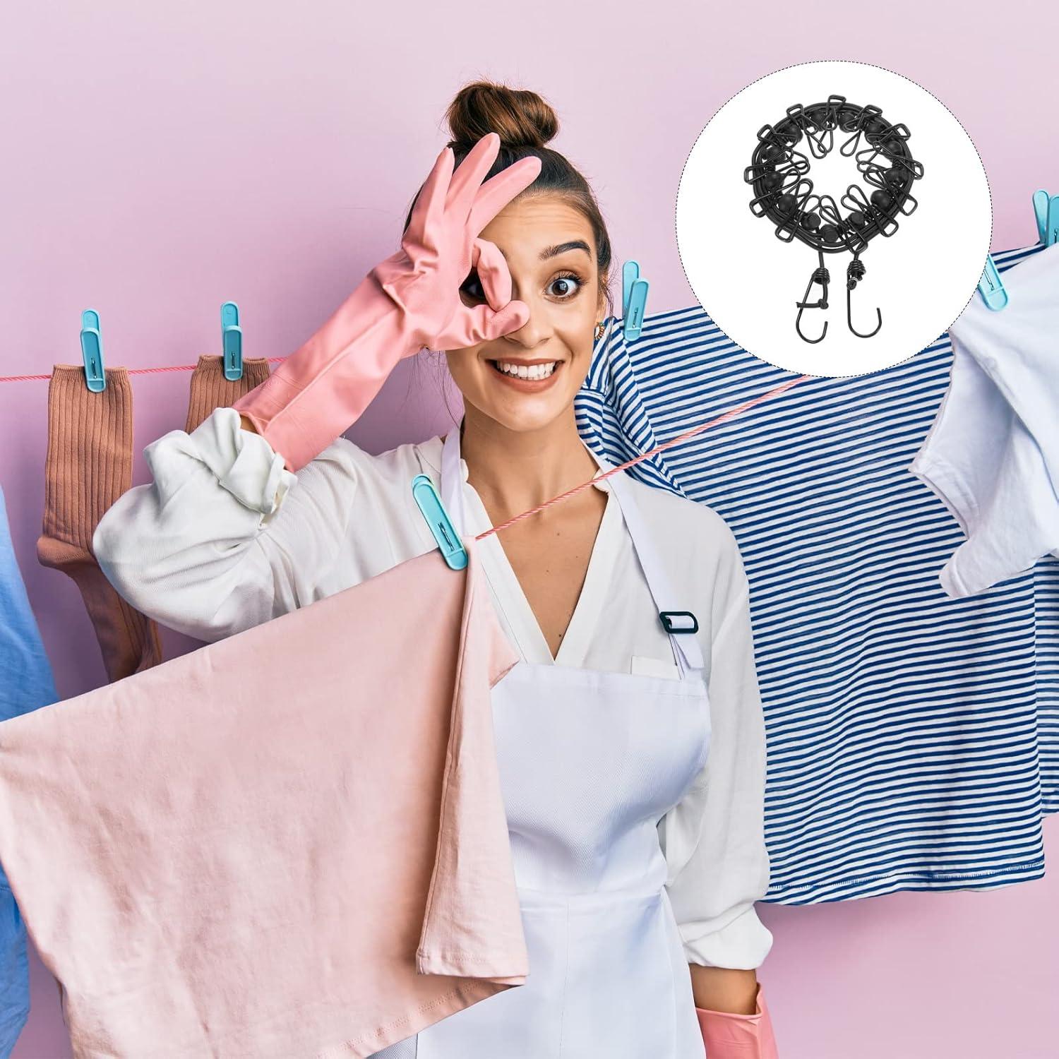 Cuerda de Ropa Elástica uxcell 1.85m con 12 Pinzas Negra