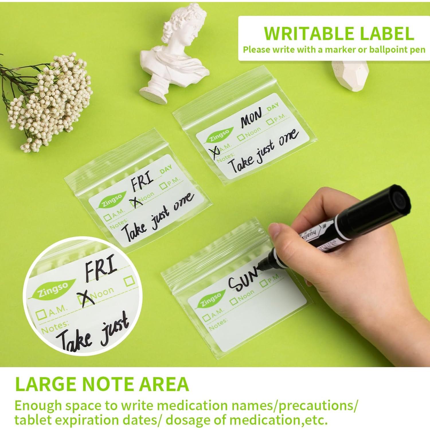 Small Pill Bags for Travel, 100 Pcs Pill Pouches for Medicine Vitamin Travel Organizer Pill Ziplock Bags with Write-on Labels Seal Waterproof for Daily Travel Medicine Pill Storage and Small Item