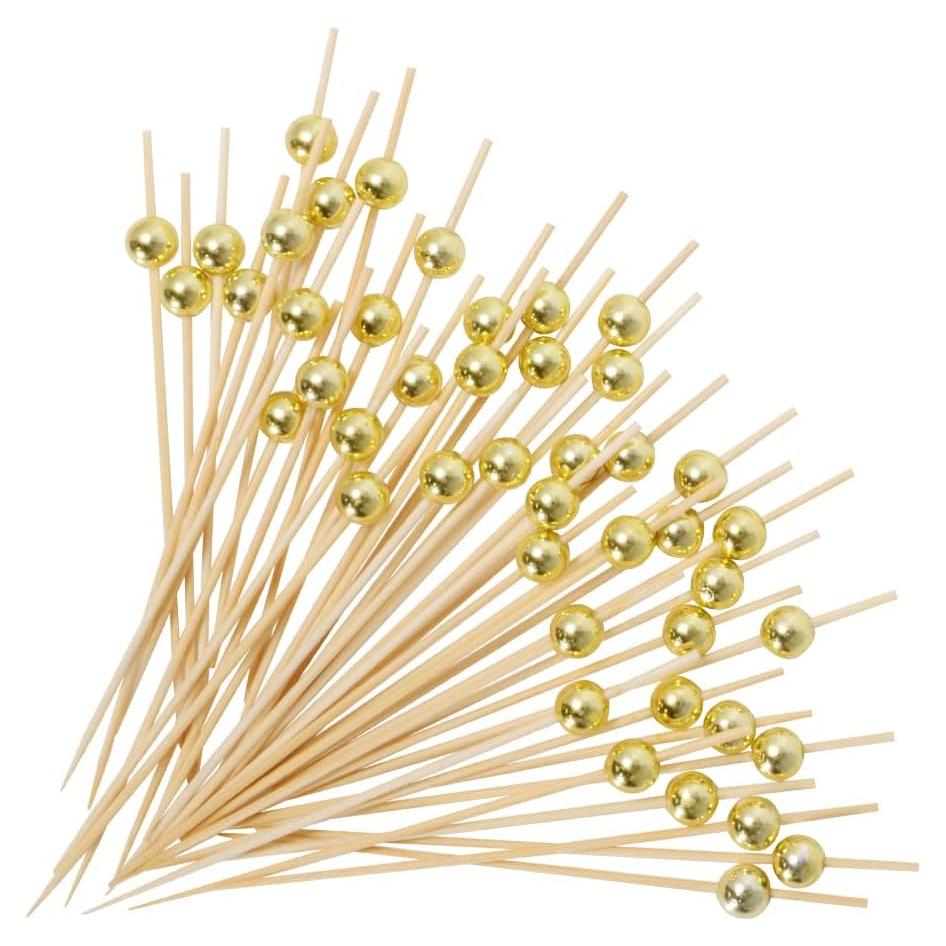 100 Palillos de Bambú Dorados AIPNUN para Aperitivos 11.94 cm